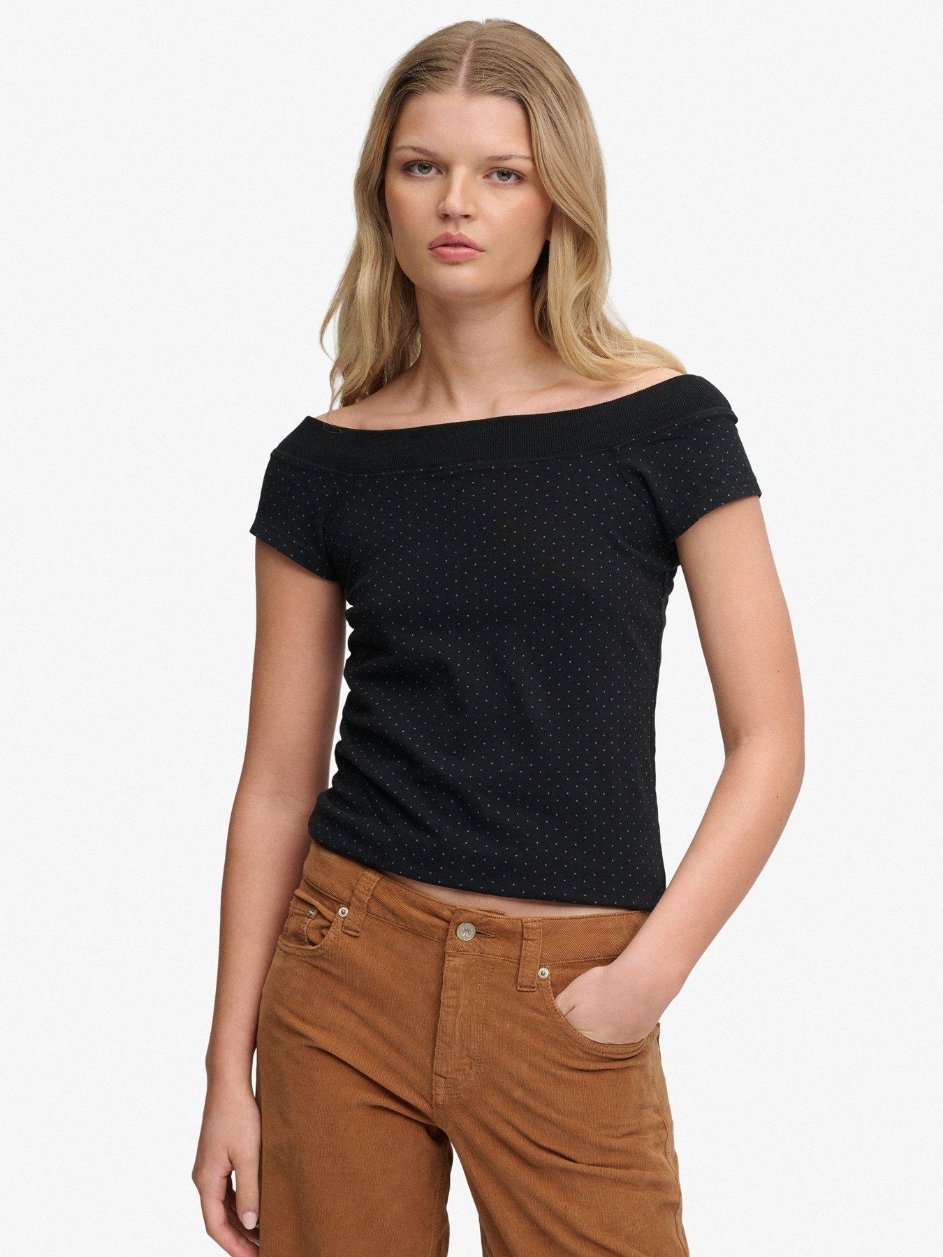 Superdry Ath Off Shoulder Pattern Top - Black