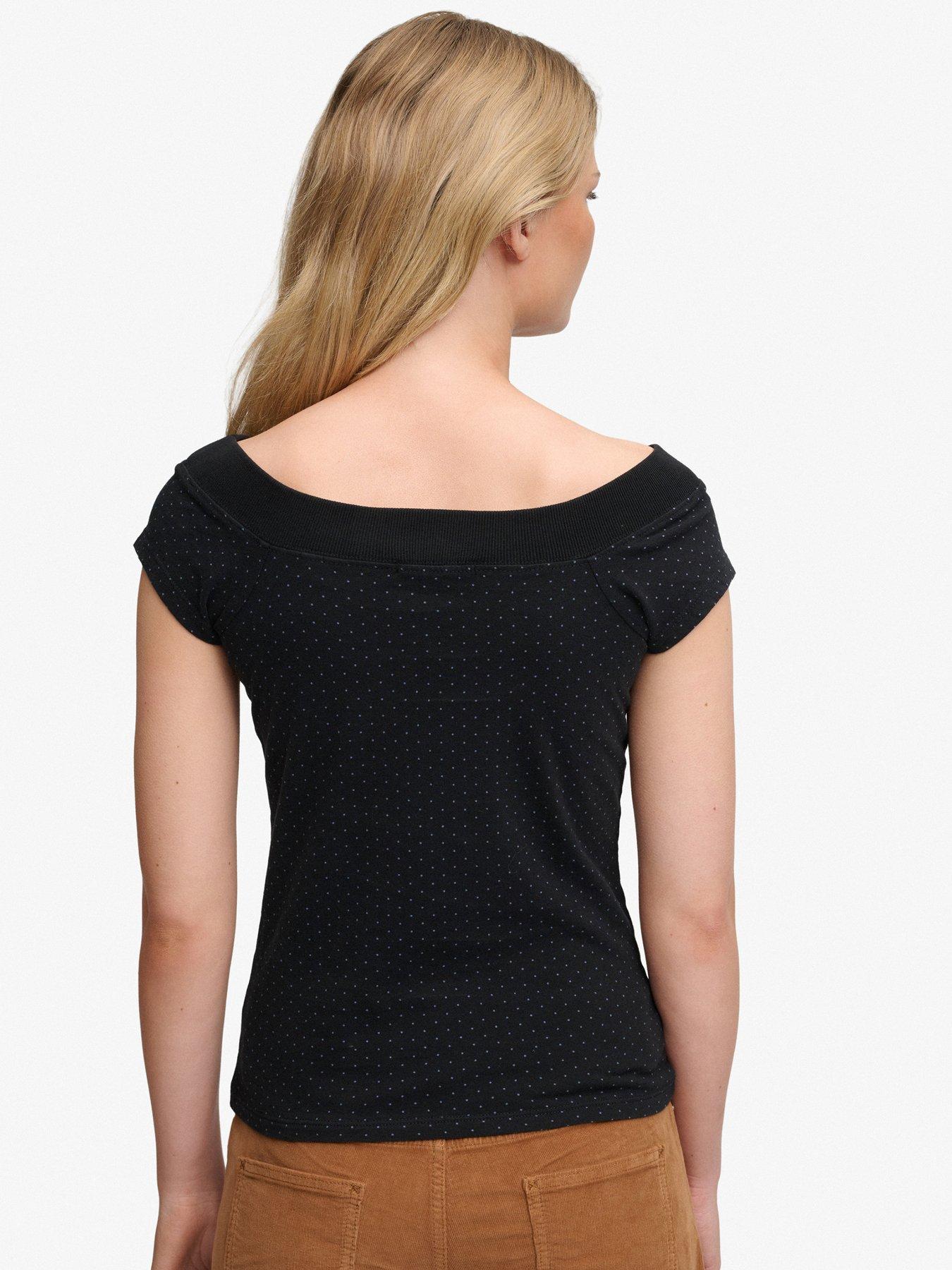 Image 2 of 6 of Superdry Ath Off Shoulder Pattern Top - Black