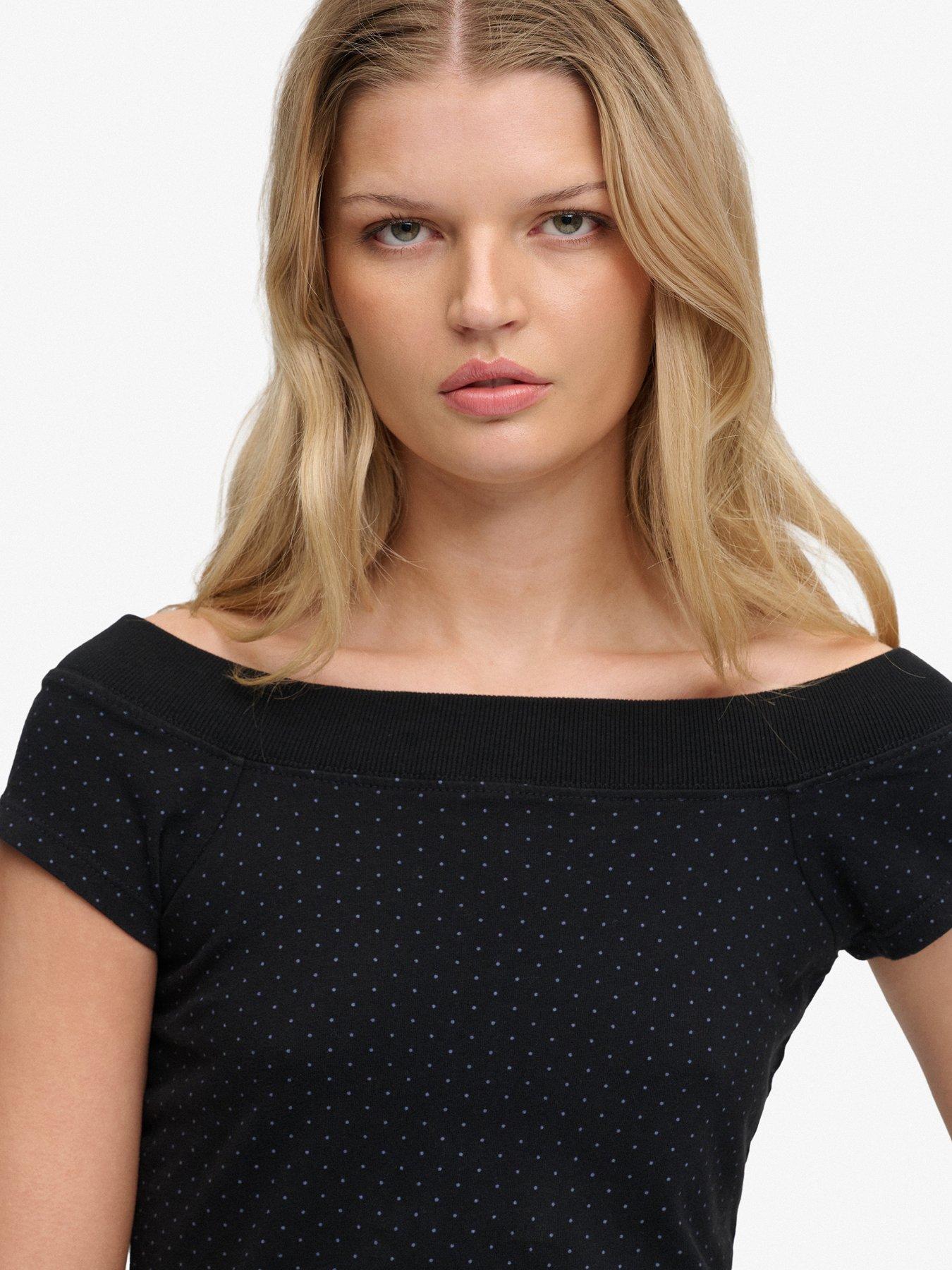 Image 4 of 6 of Superdry Ath Off Shoulder Pattern Top - Black