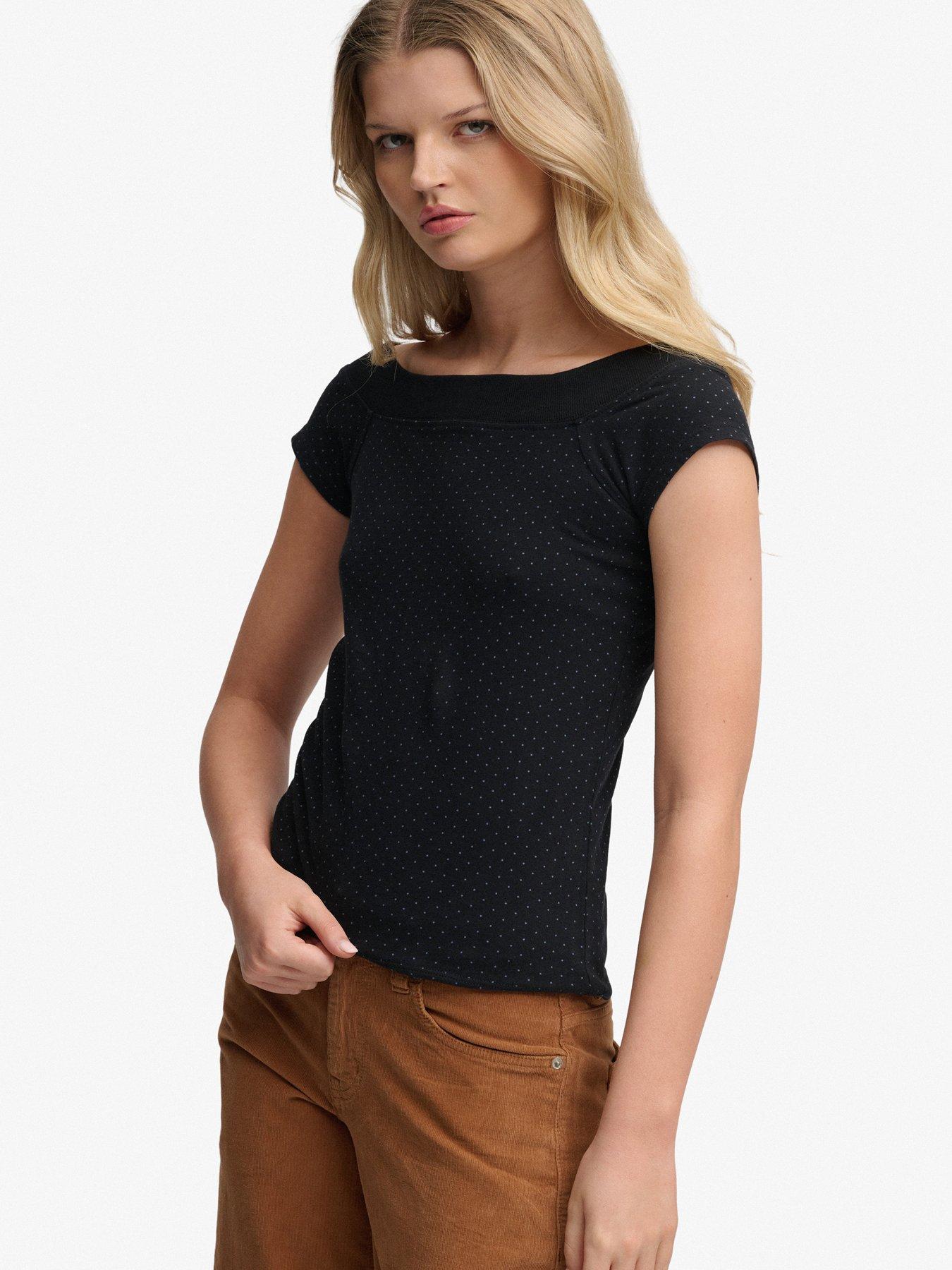 Image 5 of 6 of Superdry Ath Off Shoulder Pattern Top - Black
