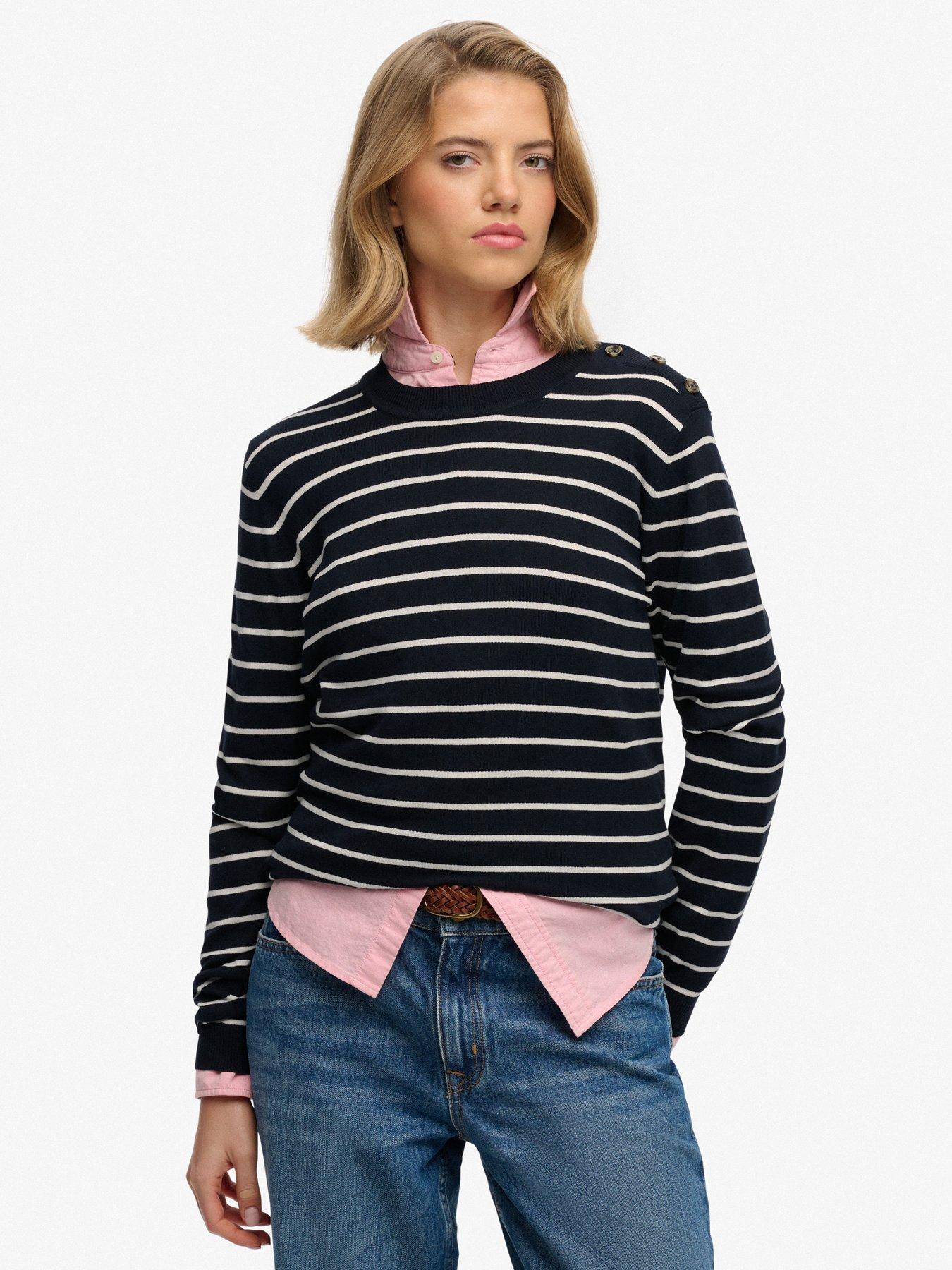Superdry Lightweight Essential Striped Jumper - Blue