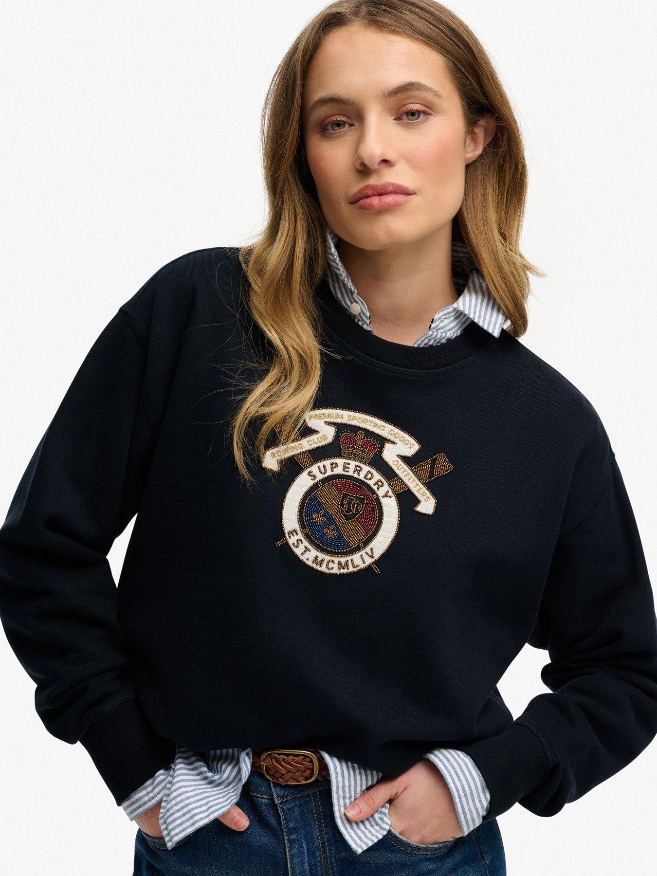 Image 1 of 6 of Superdry Crest Loose Crew Sweatshirt - Blue
