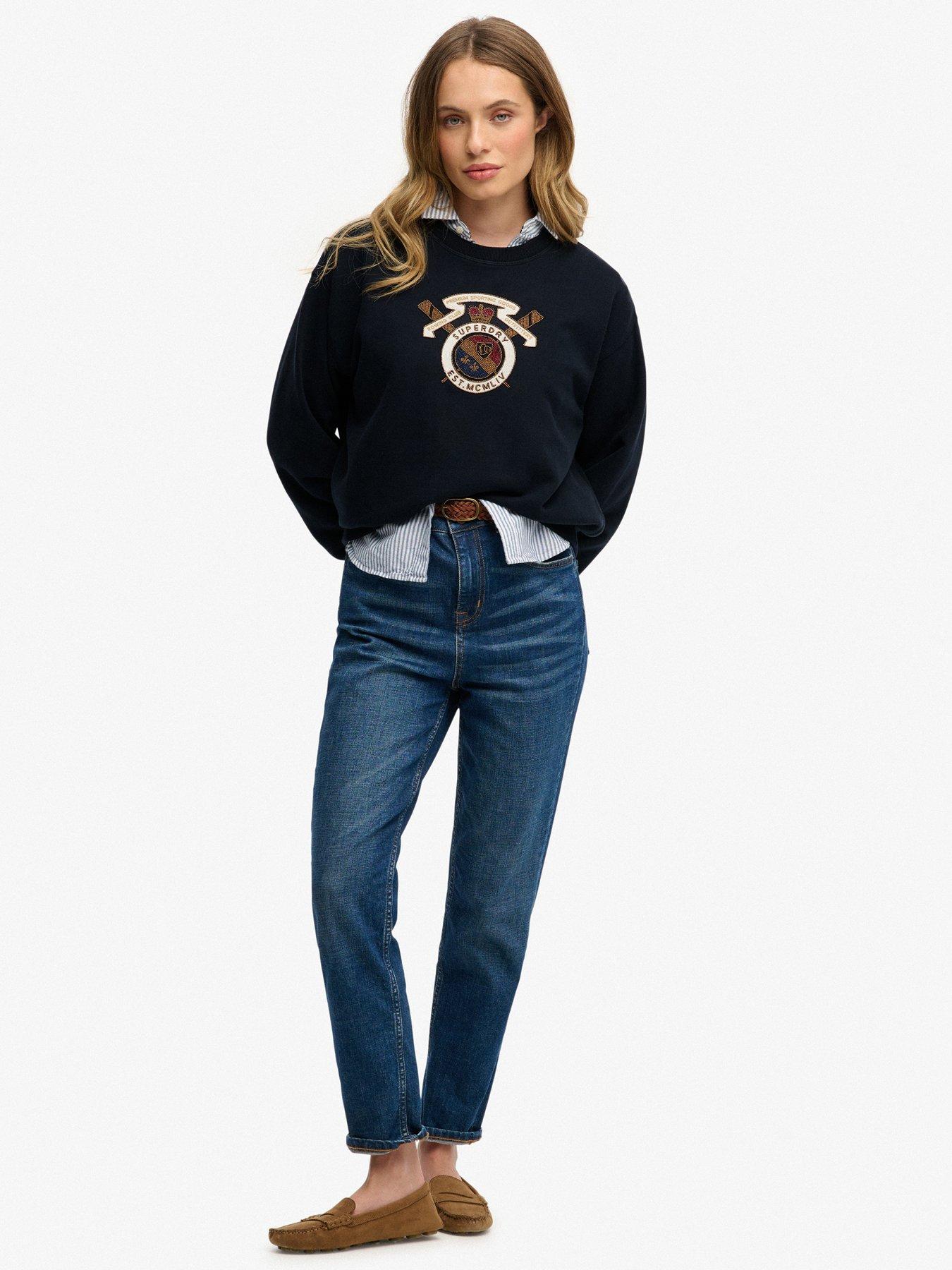 Image 3 of 6 of Superdry Crest Loose Crew Sweatshirt - Blue