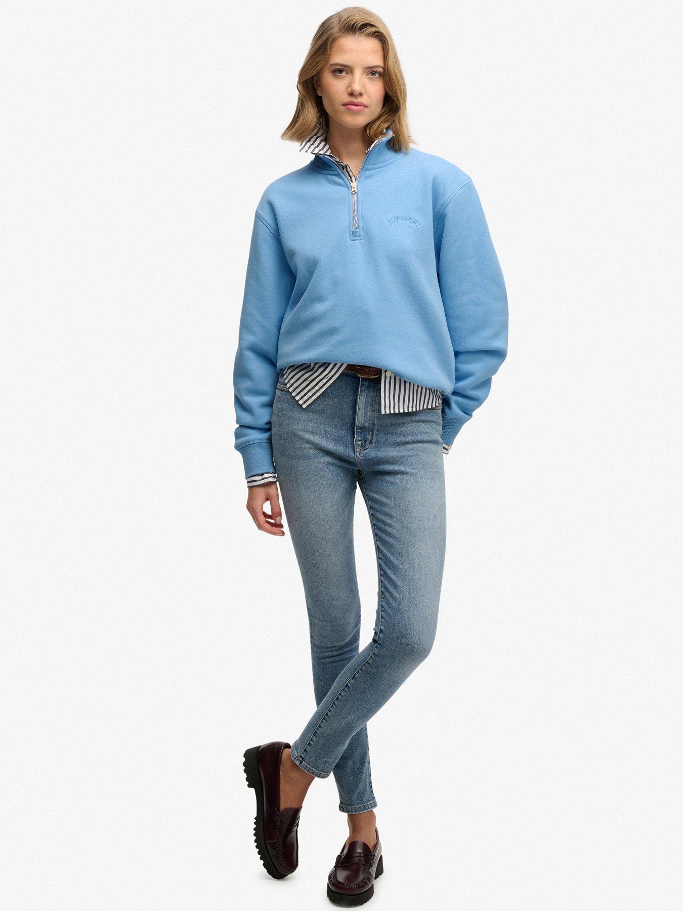 Image 3 of 5 of Superdry Essential Logo Embellished Half Zip Sweatshirt - Blue