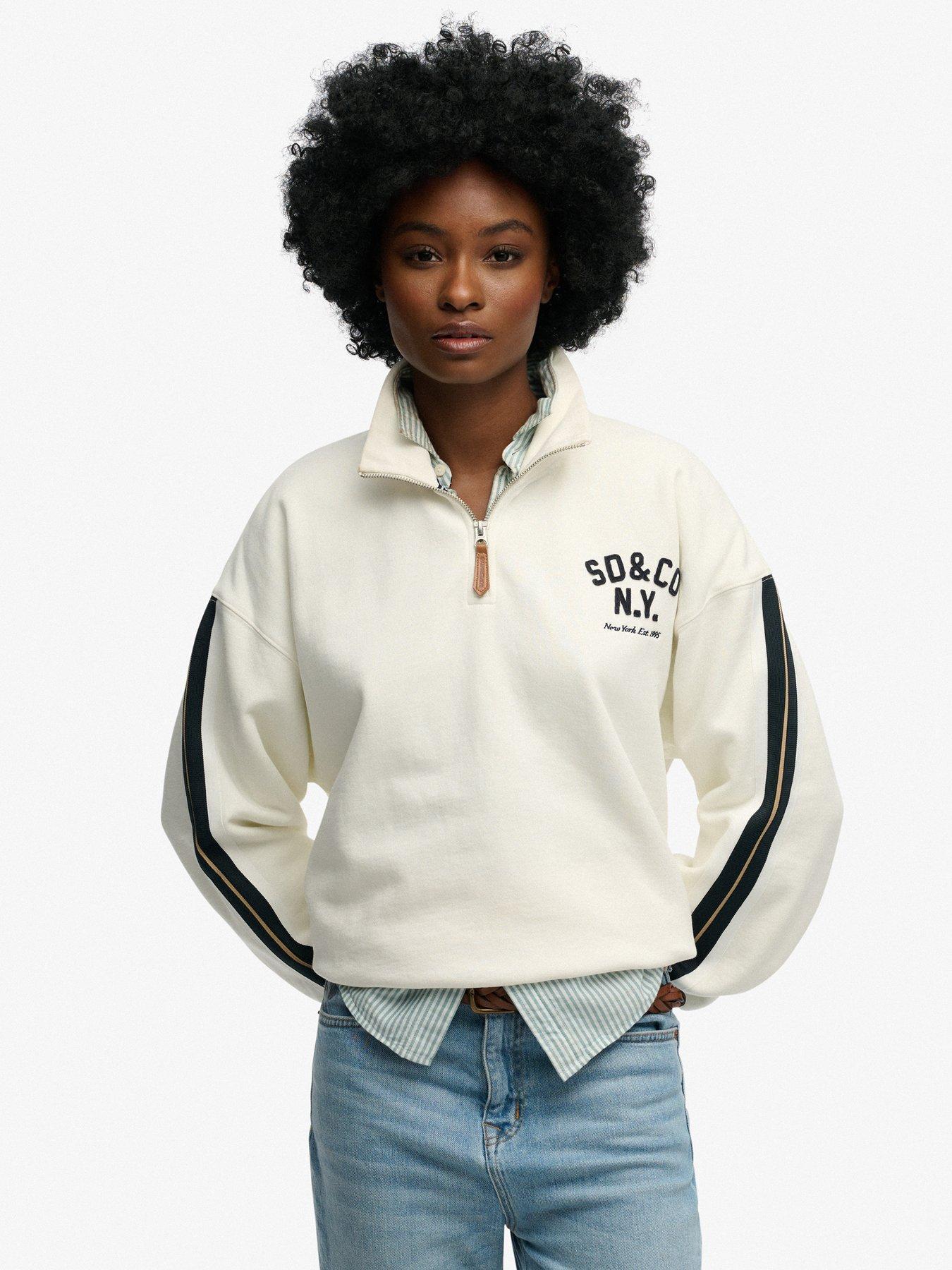 Superdry Country Club Applique Half Zip Sweatshirt - Cream