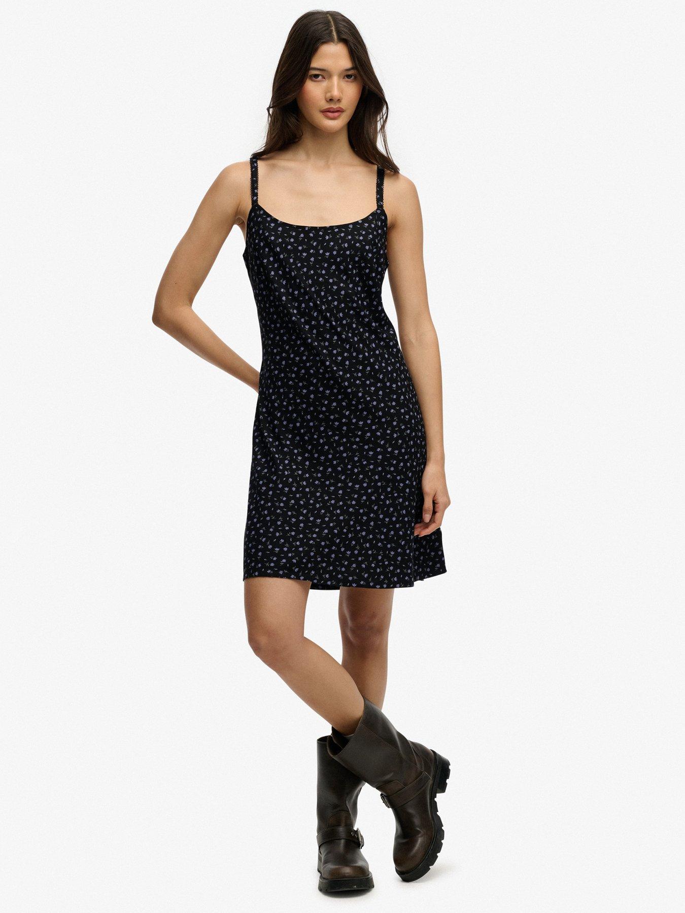  image of superdry-printed-cami-mini-dress-black