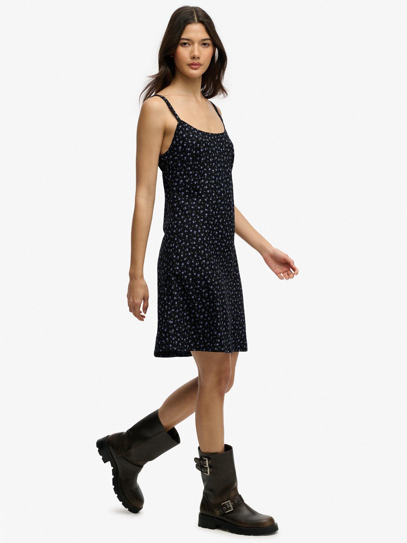  image of superdry-printed-cami-mini-dress-black