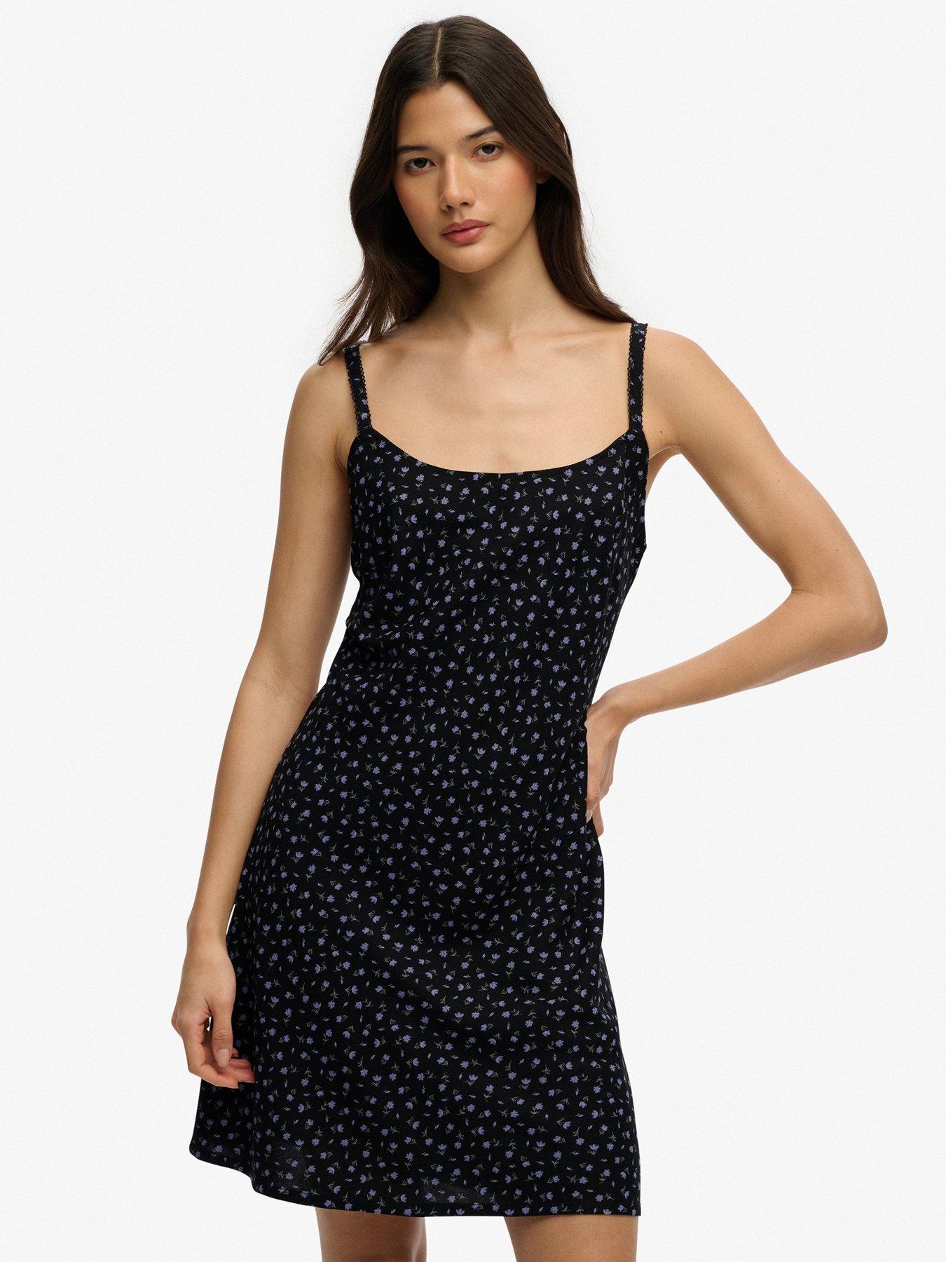  image of superdry-printed-cami-mini-dress-black