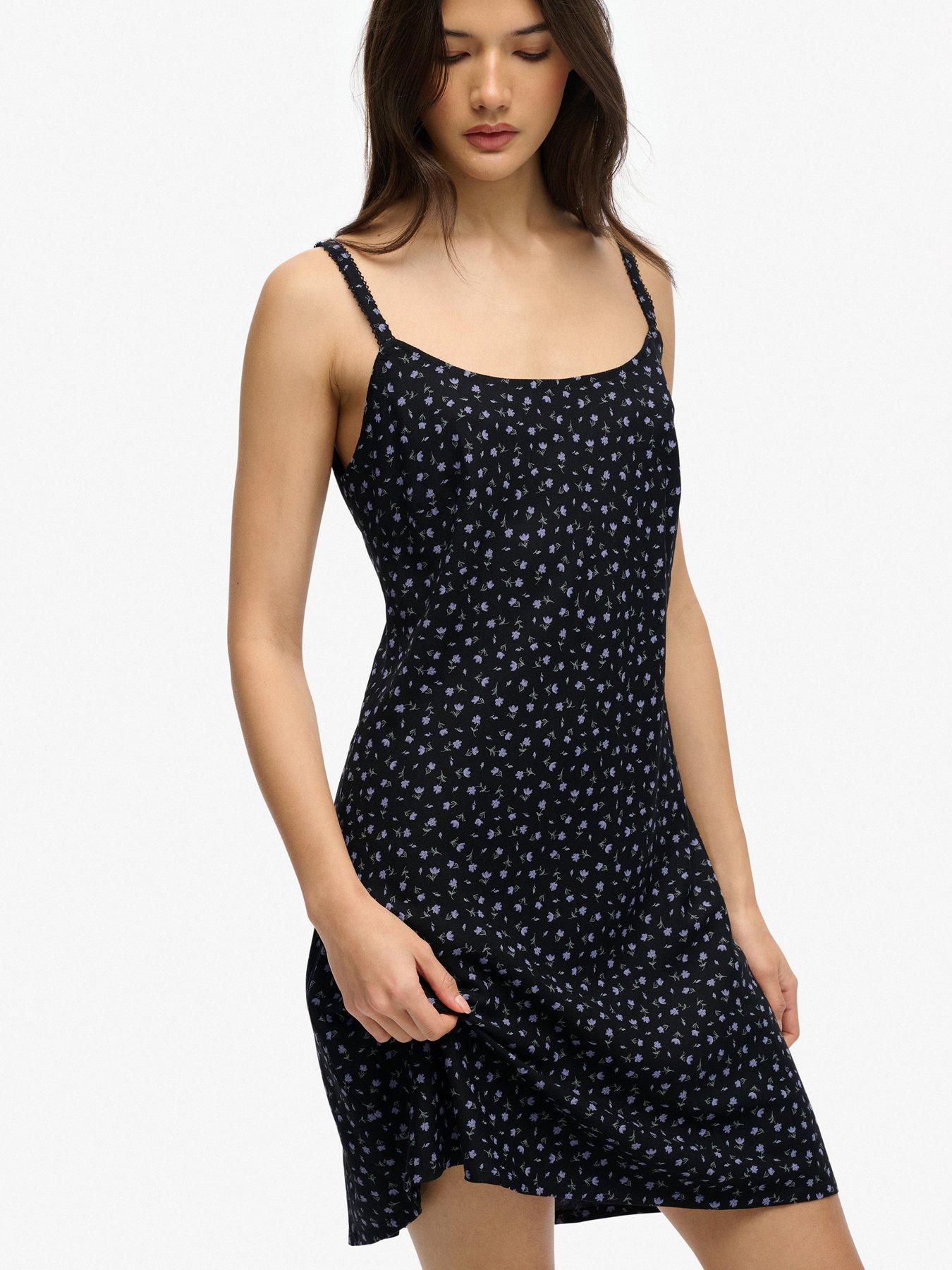  image of superdry-printed-cami-mini-dress-black