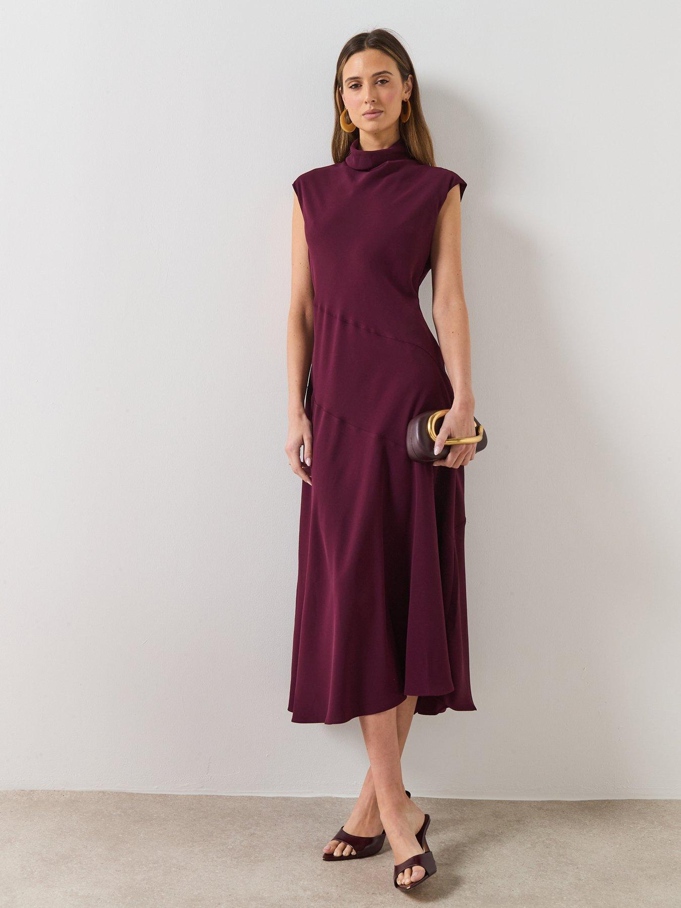 Mango Long Dress With Draped Neck - Wine