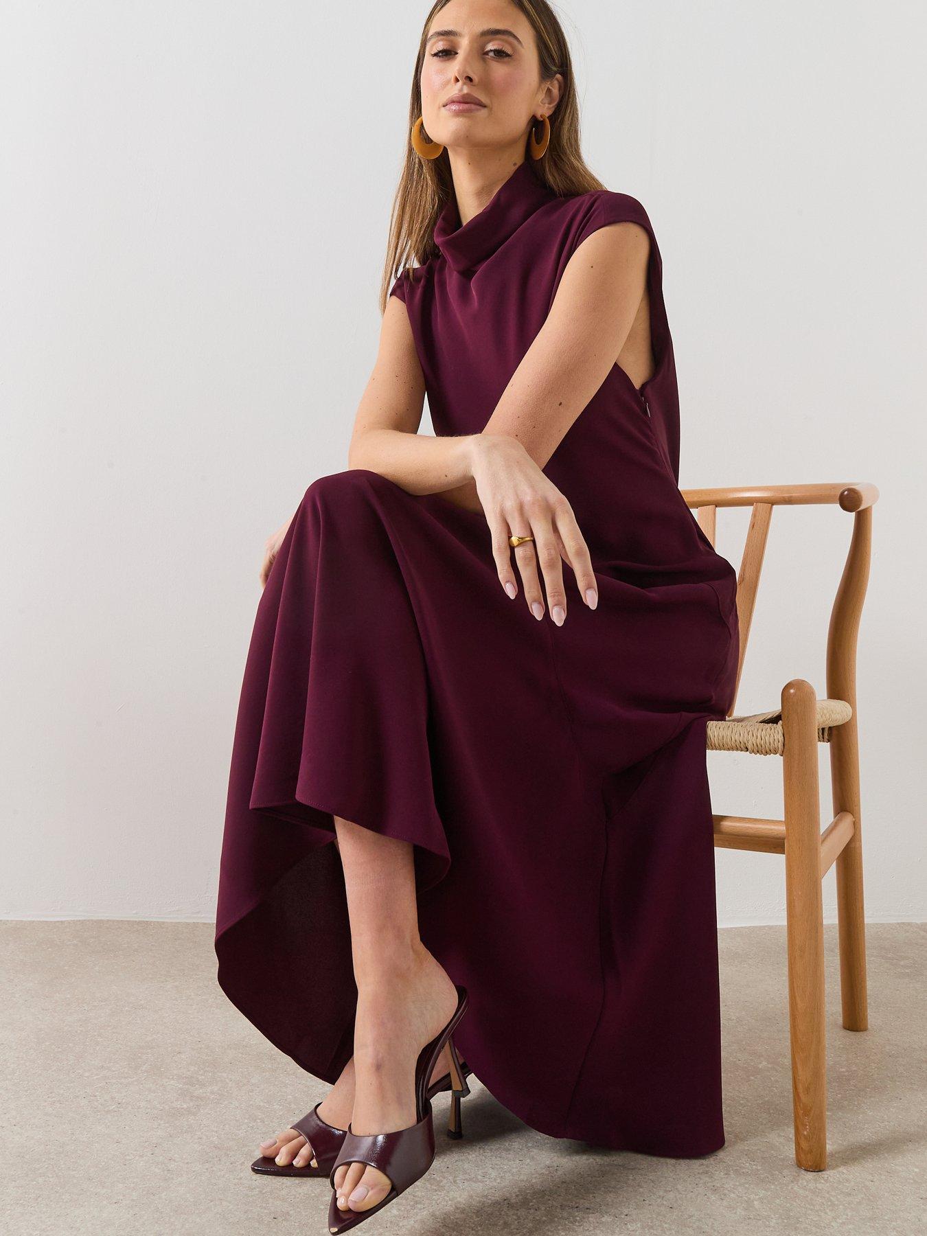 Image 3 of 6 of Mango Long Dress With Draped Neck - Red