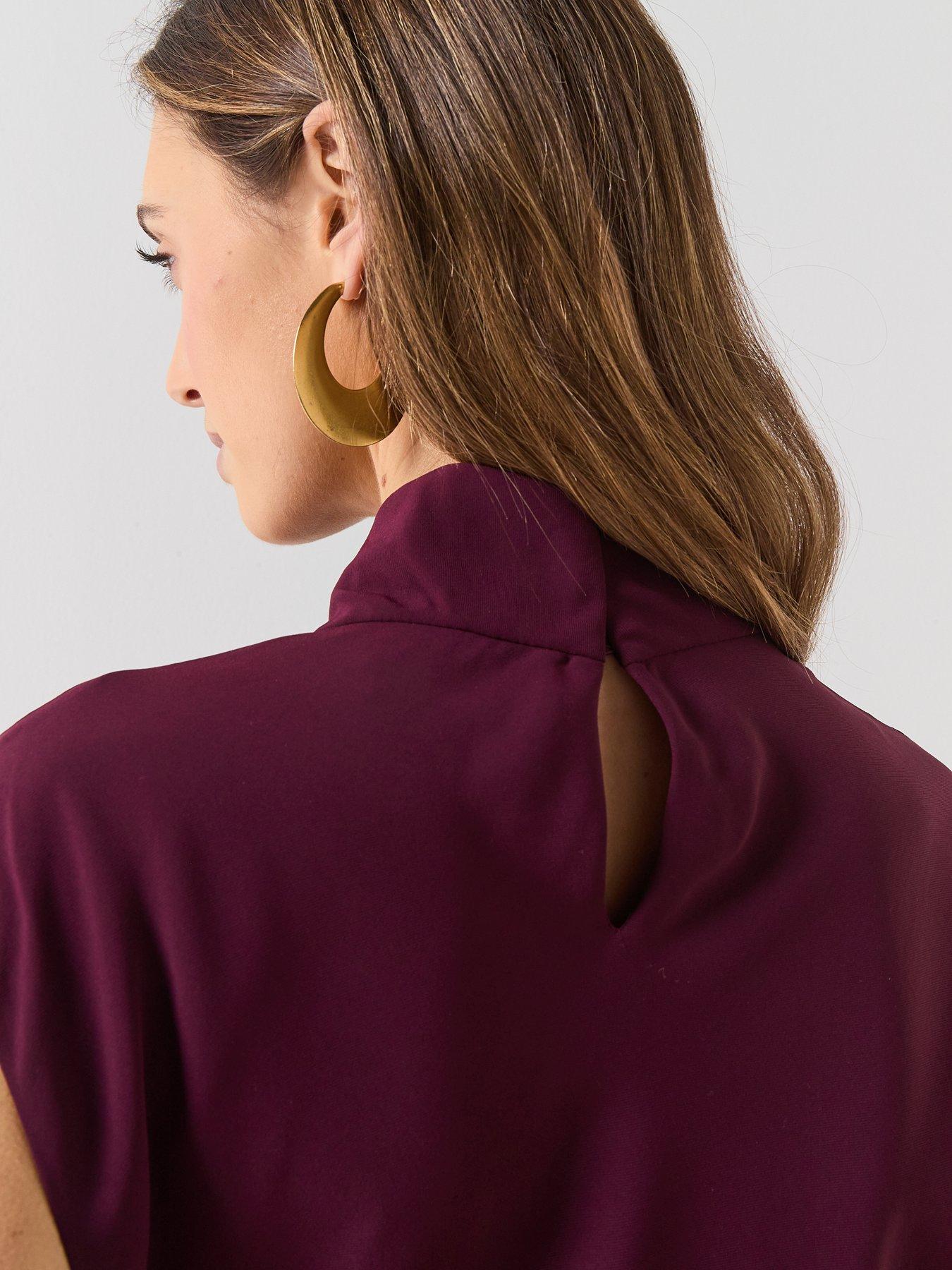 Image 4 of 6 of Mango Long Dress With Draped Neck - Red