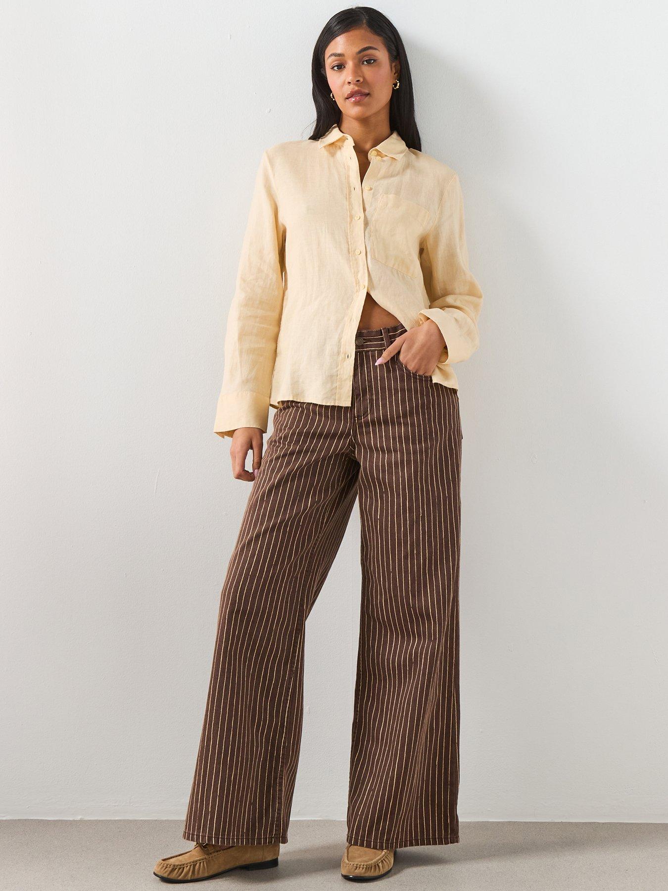 Mango Wide Leg Striped Jeans - Brown