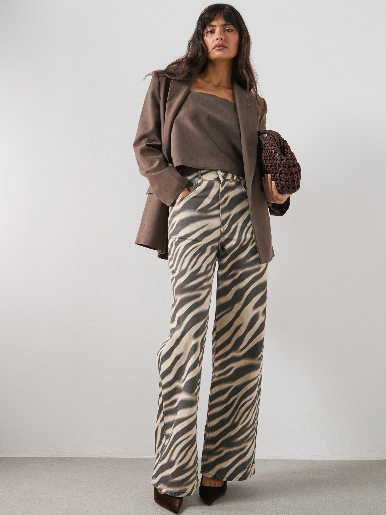 Mango Zebra-print Straight-fit Jeans - White