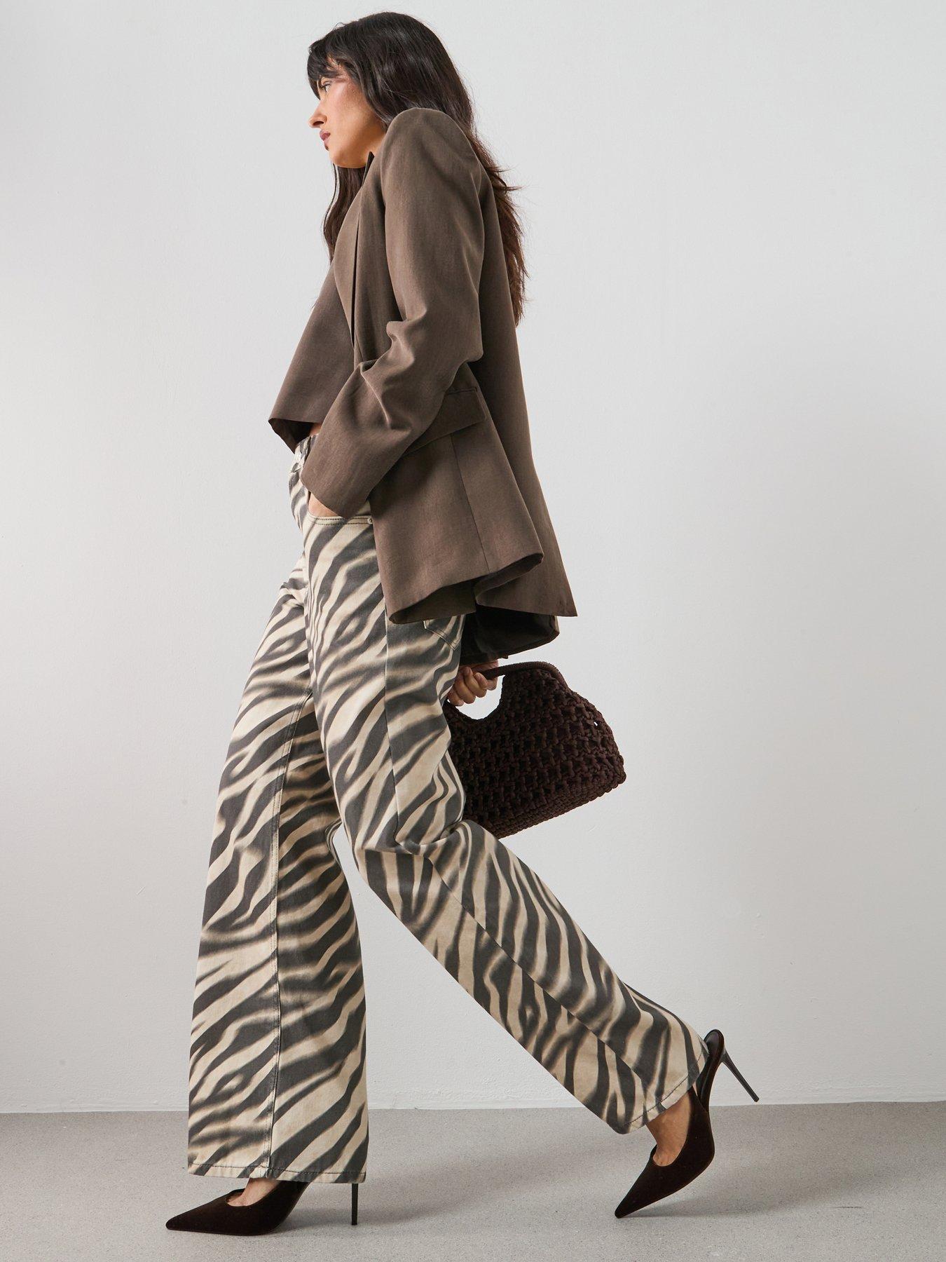  image of mango-zebra-print-straight-fit-jeans-cream