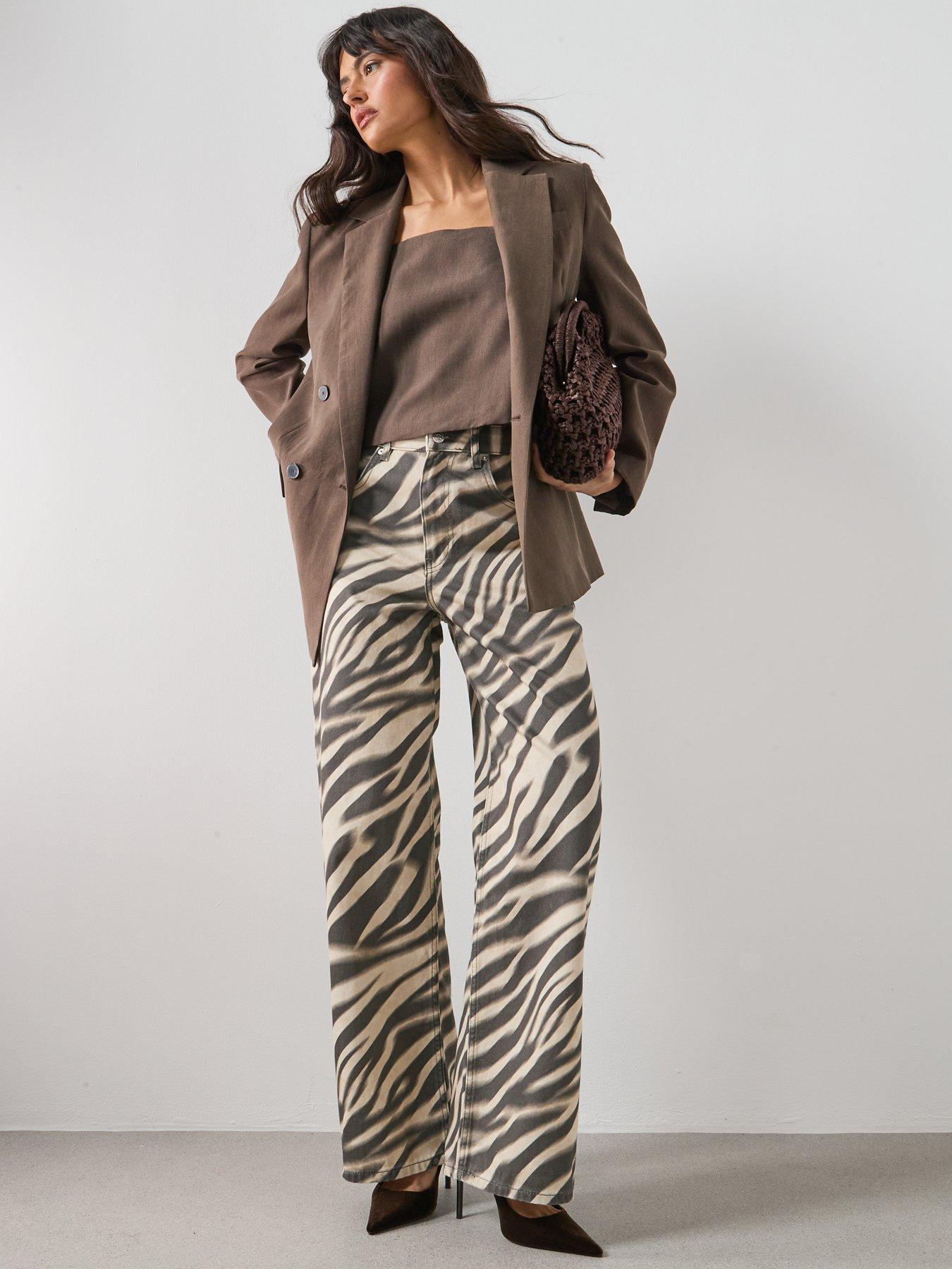  image of mango-zebra-print-straight-fit-jeans-cream