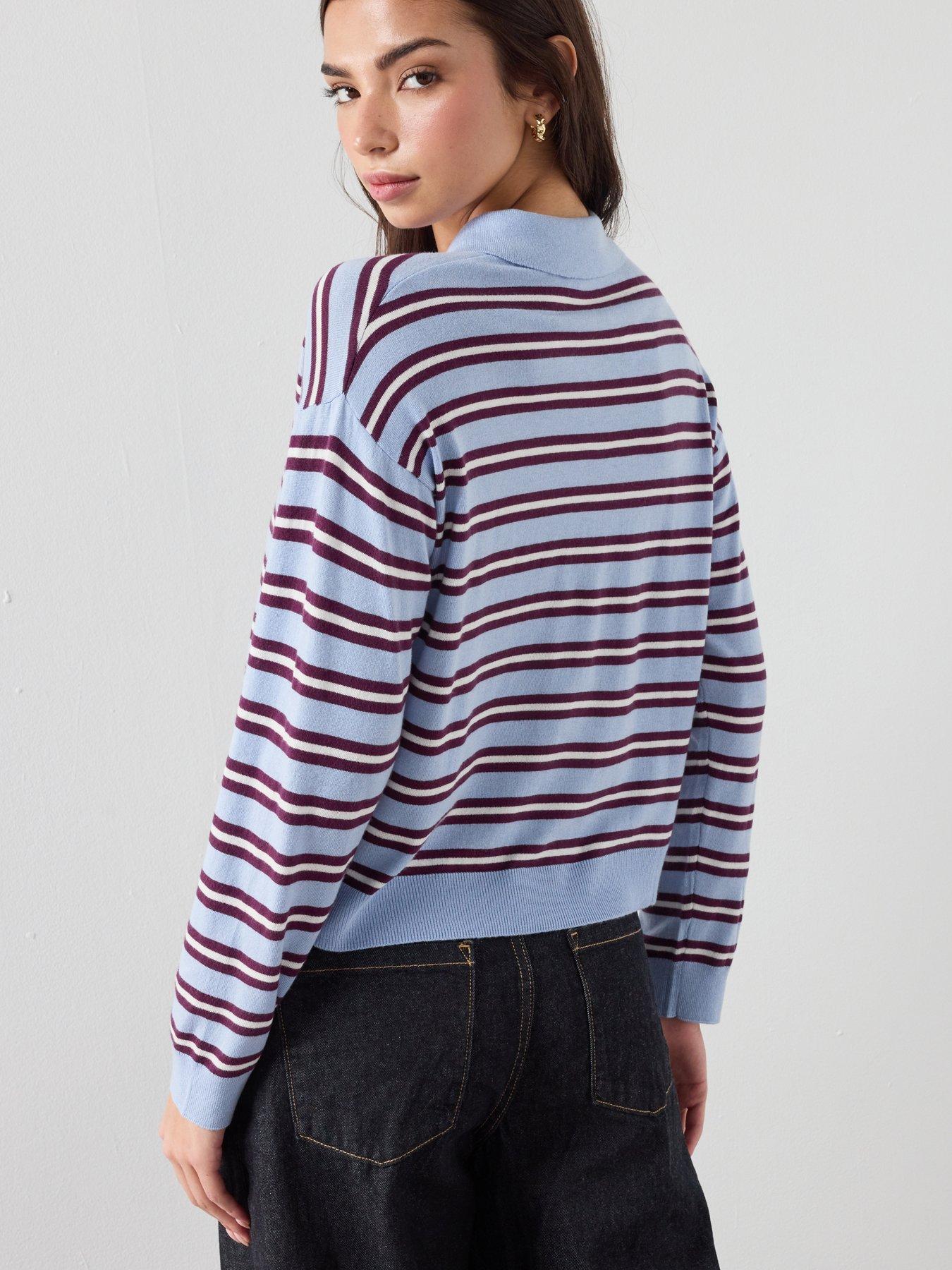 Image 2 of 6 of Mango Striped Polo-neck Sweater - Blue