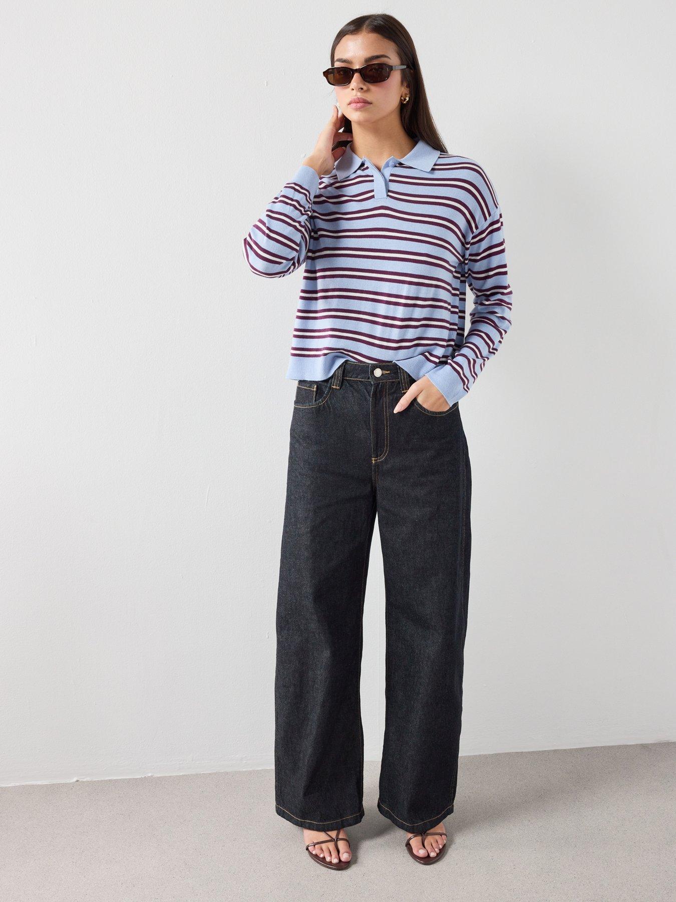 Image 3 of 6 of Mango Striped Polo-neck Sweater - Blue