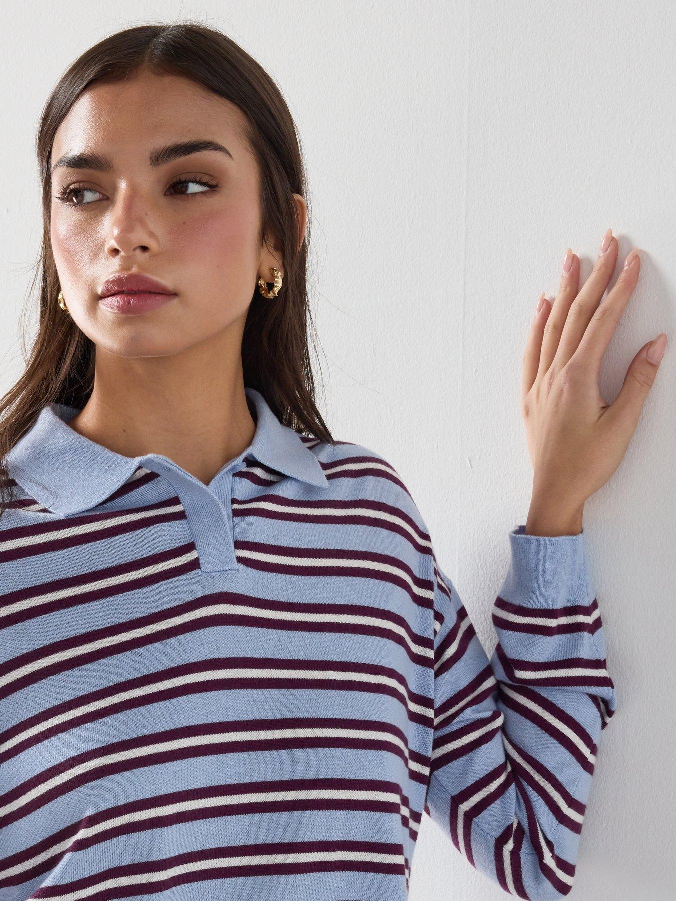 Image 4 of 6 of Mango Striped Polo-neck Sweater - Blue