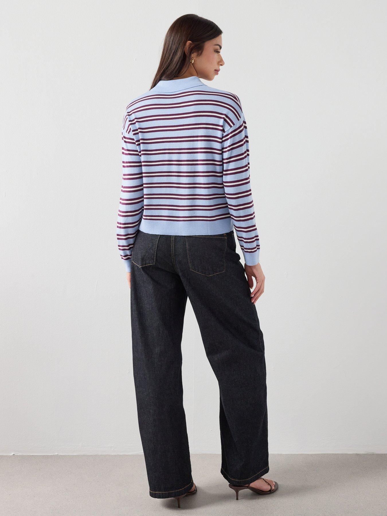 Image 5 of 6 of Mango Striped Polo-neck Sweater - Blue