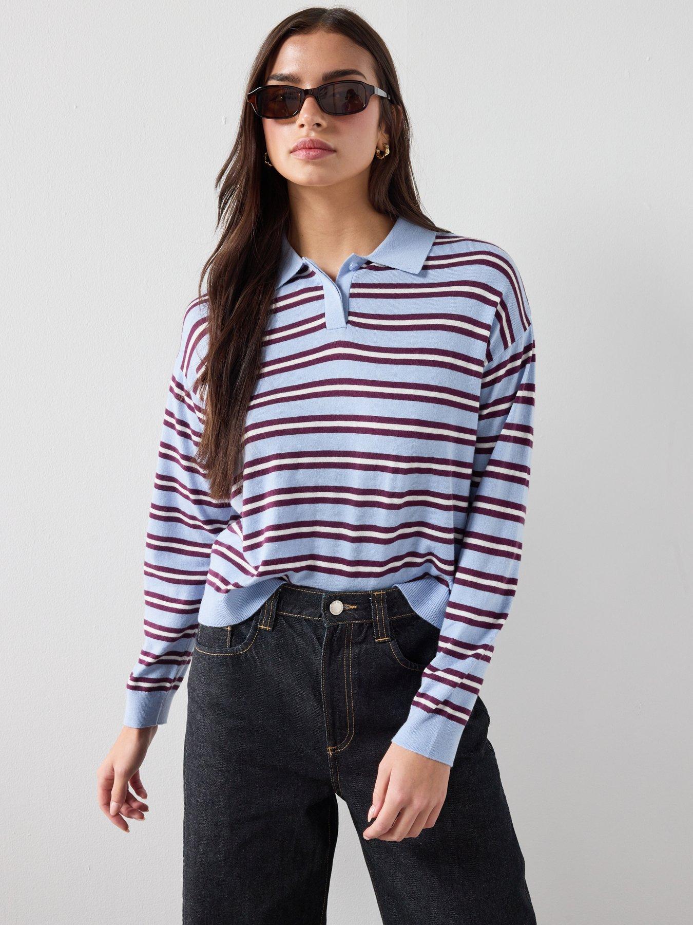 Image 6 of 6 of Mango Striped Polo-neck Sweater - Blue