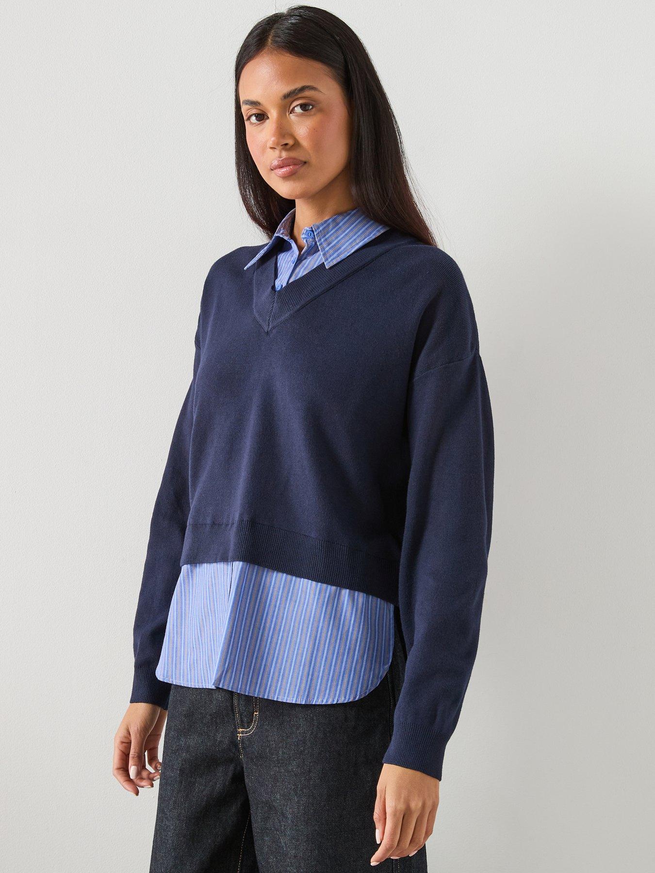 Mango Combined Shirt Jumper - Blue