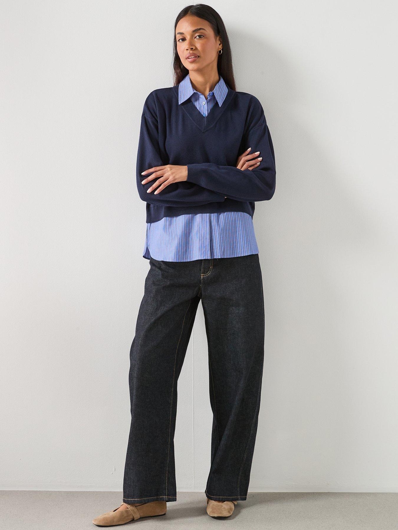  image of mango-combined-shirt-jumper-blue