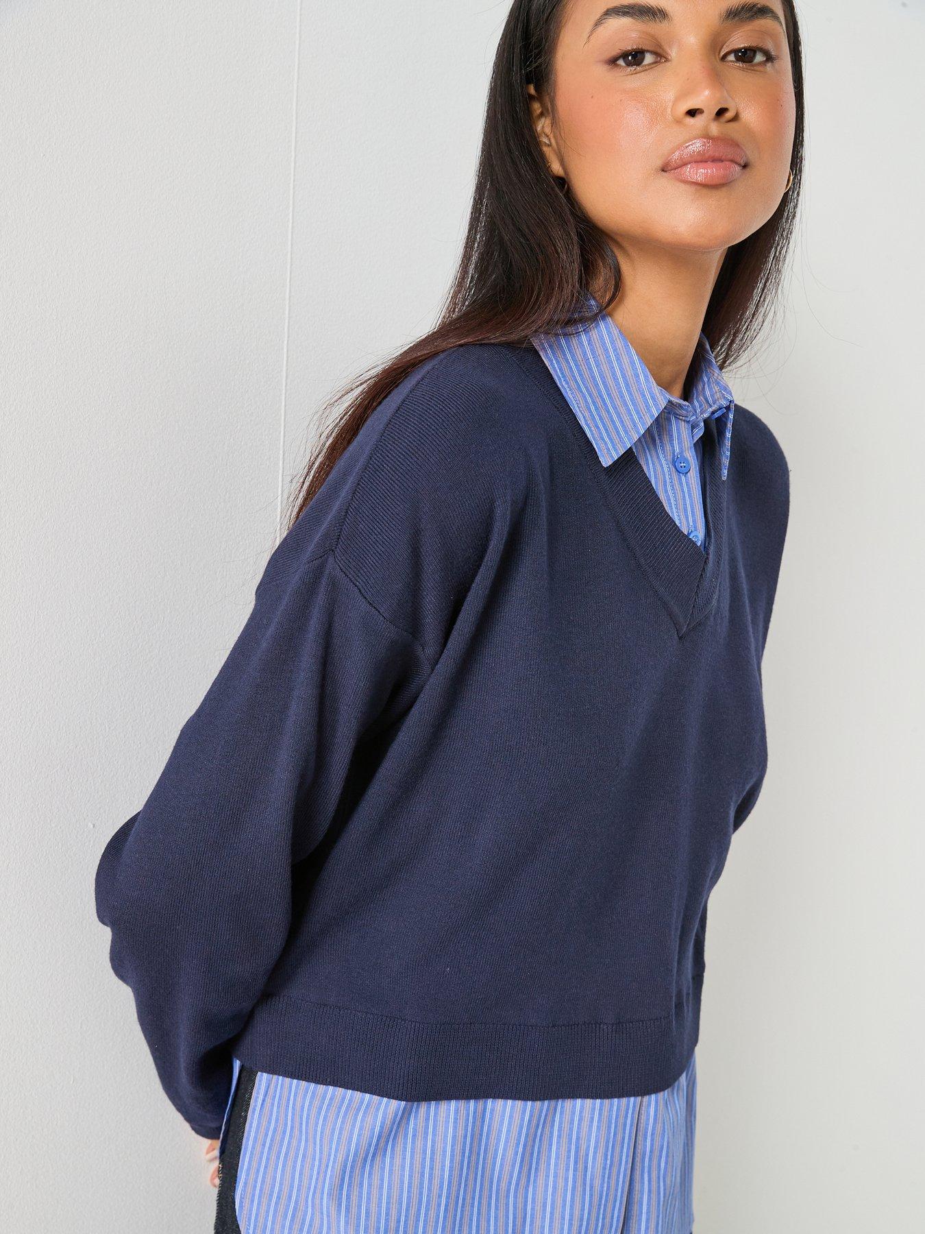  image of mango-combined-shirt-jumper-blue