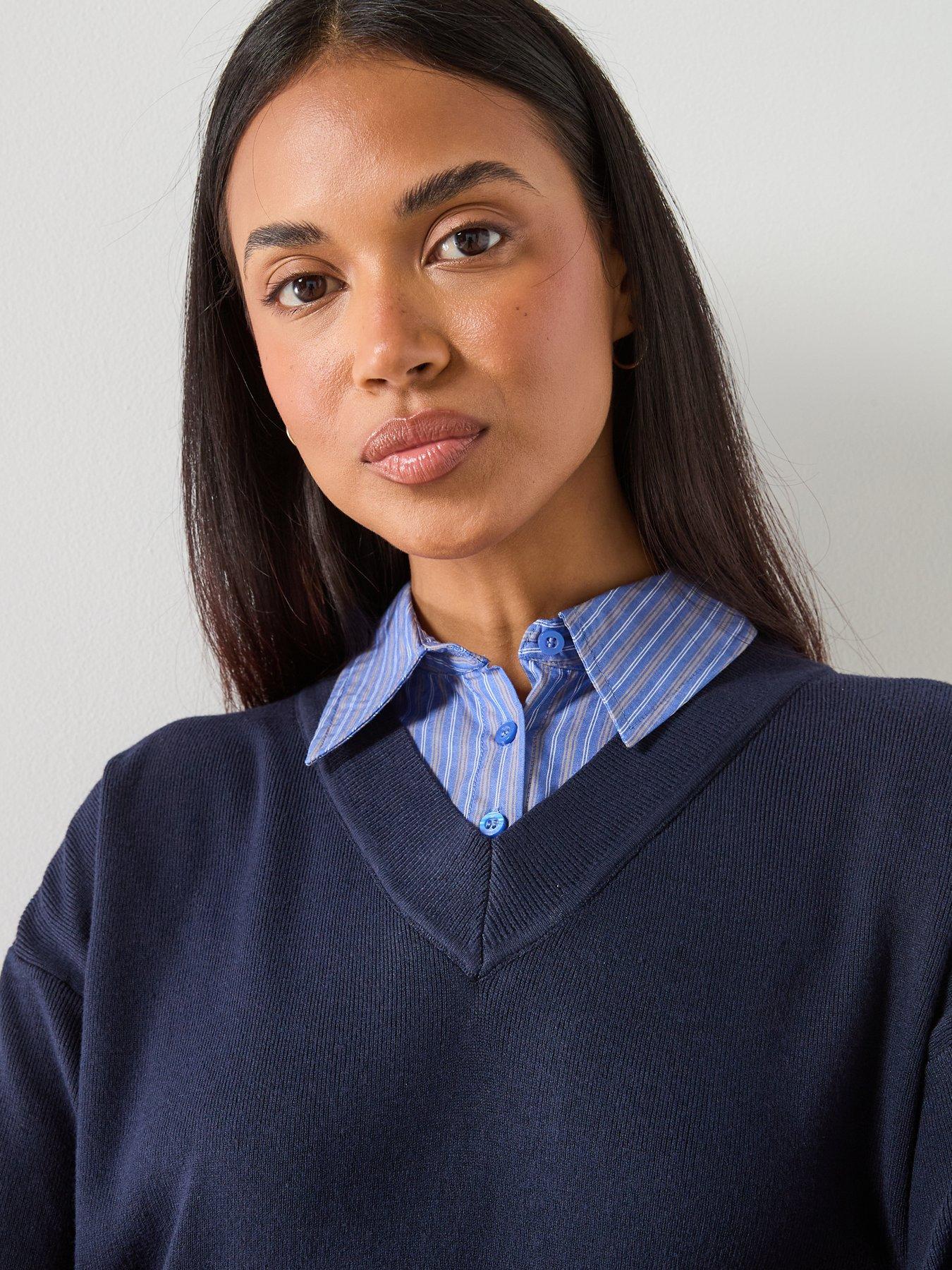  image of mango-combined-shirt-jumper-blue