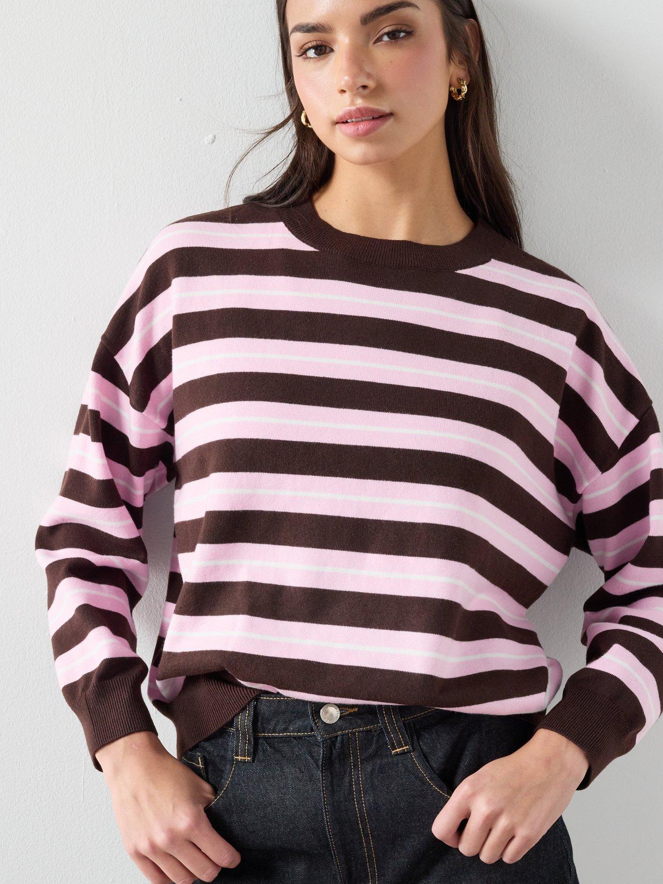 Image 4 of 6 of Mango Knit Striped Sweater - Brown