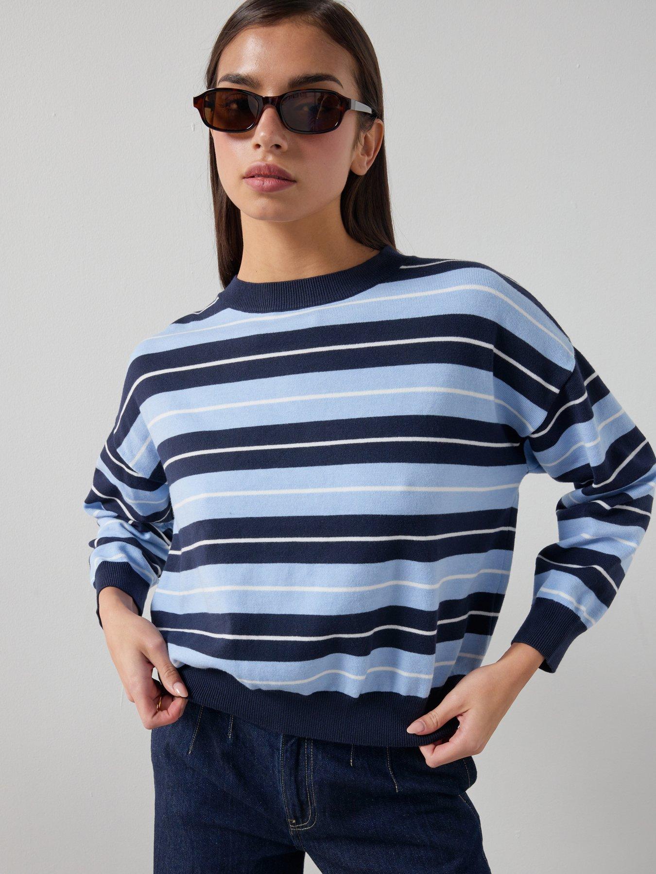 front image of mango-knit-striped-sweater-blue