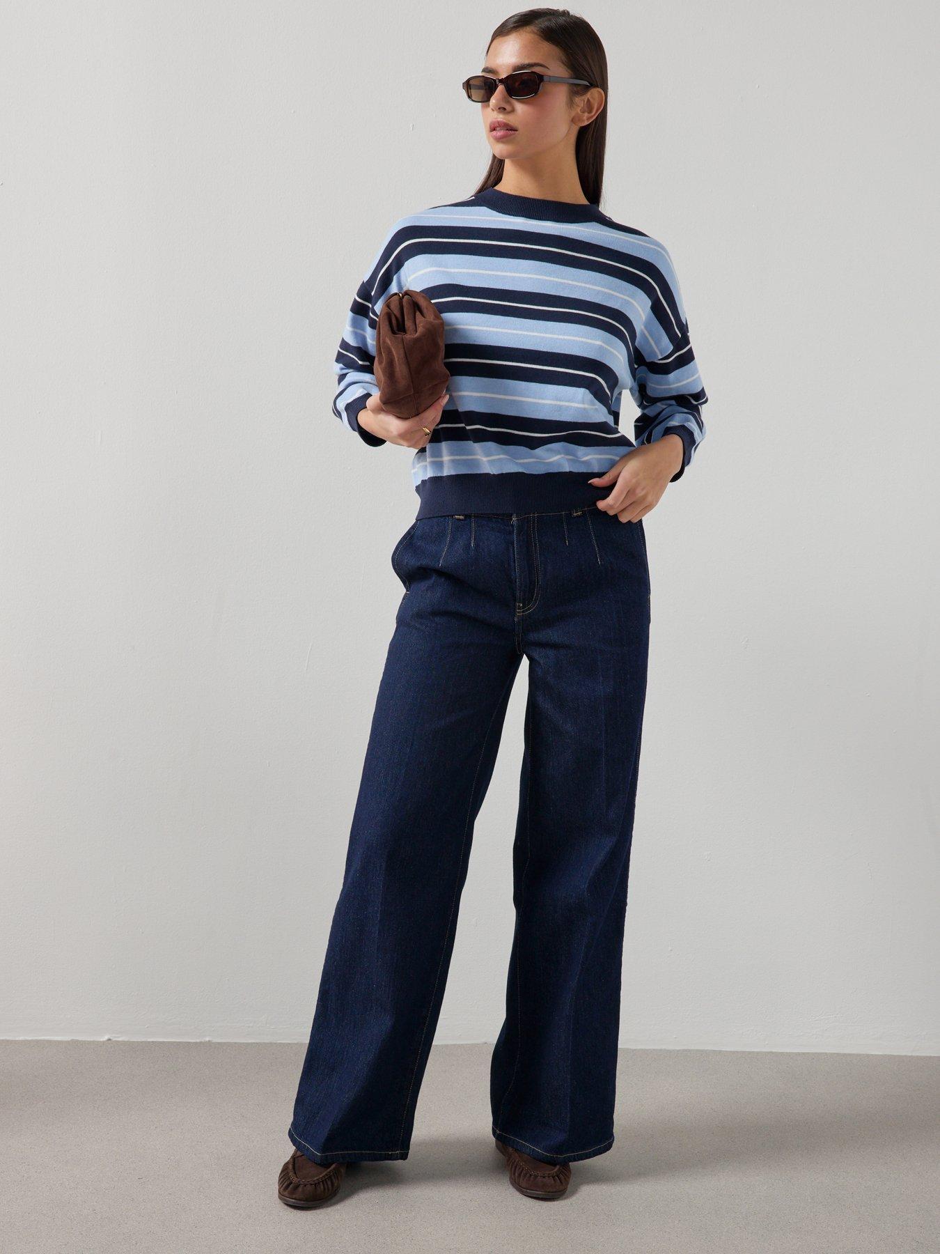 image of mango-knit-striped-sweater-blue