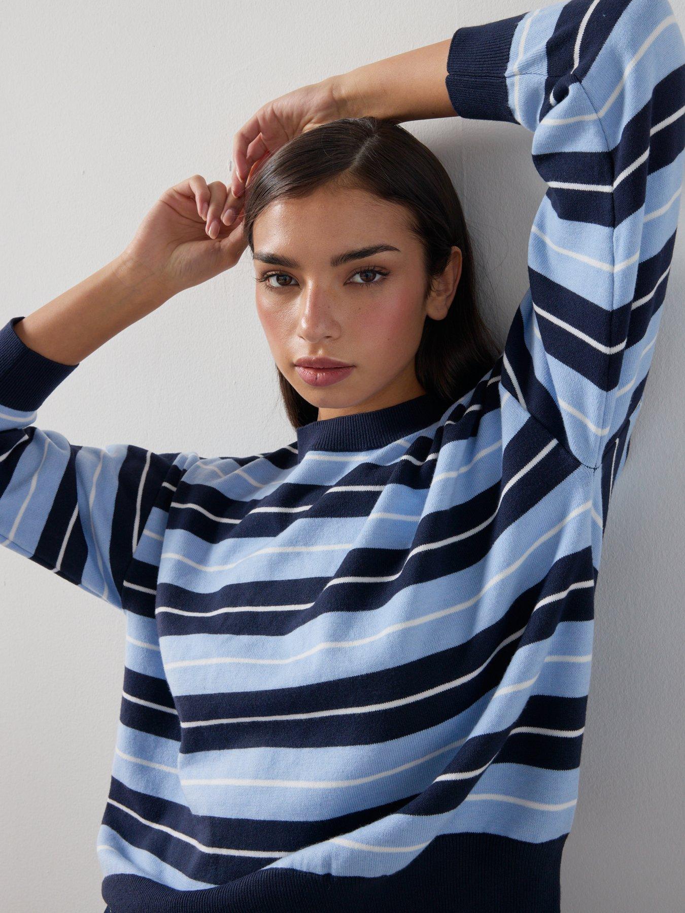  image of mango-knit-striped-sweater-blue