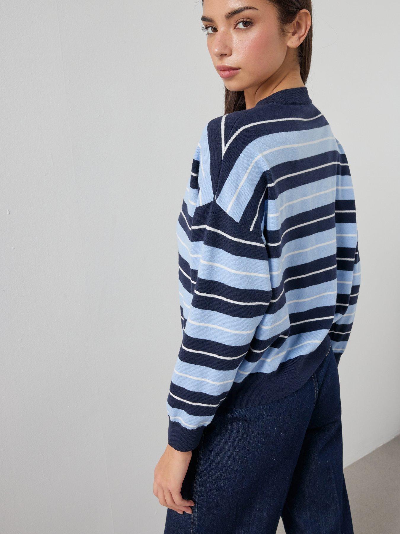 image of mango-knit-striped-sweater-blue