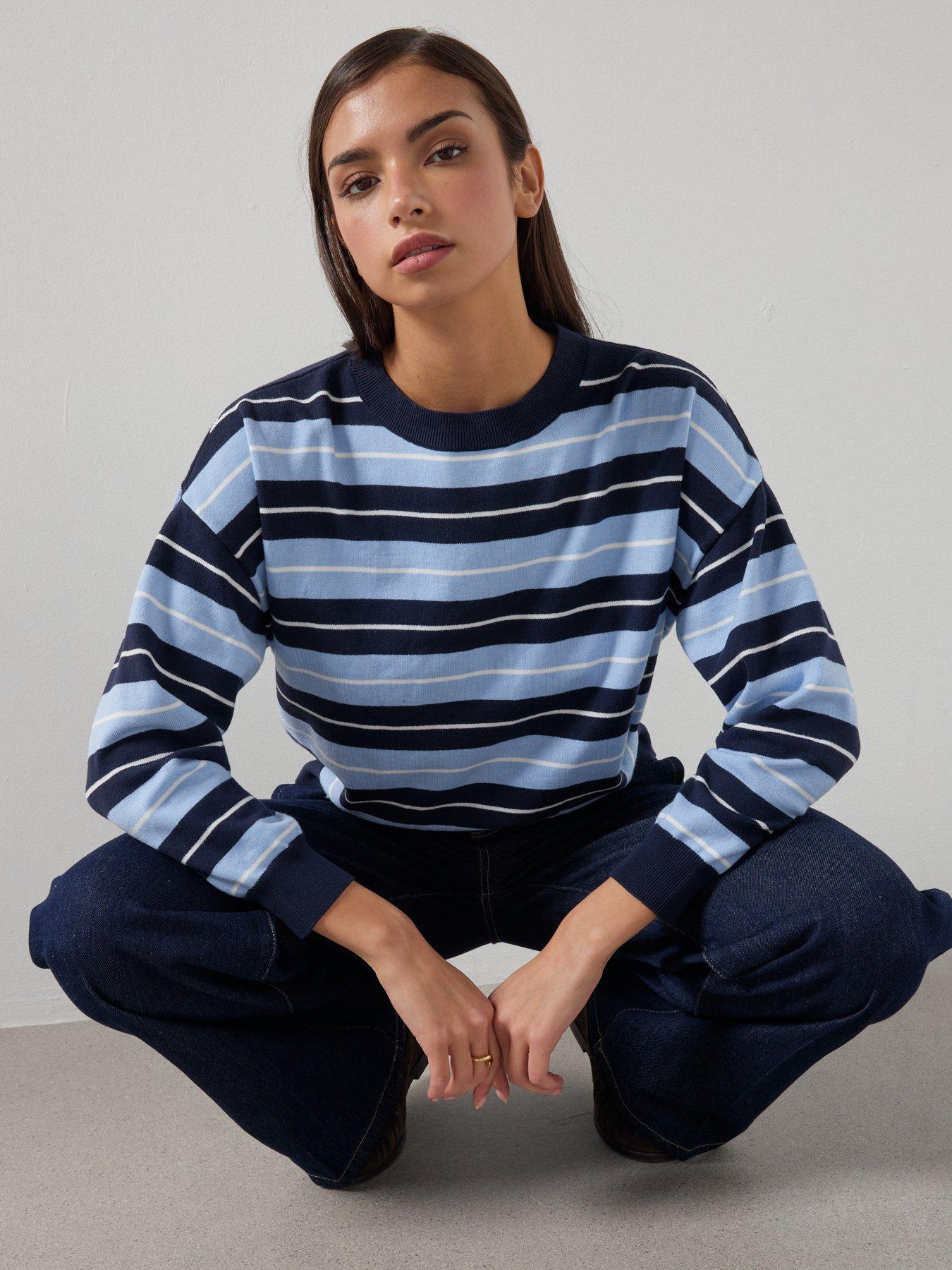  image of mango-knit-striped-sweater-blue