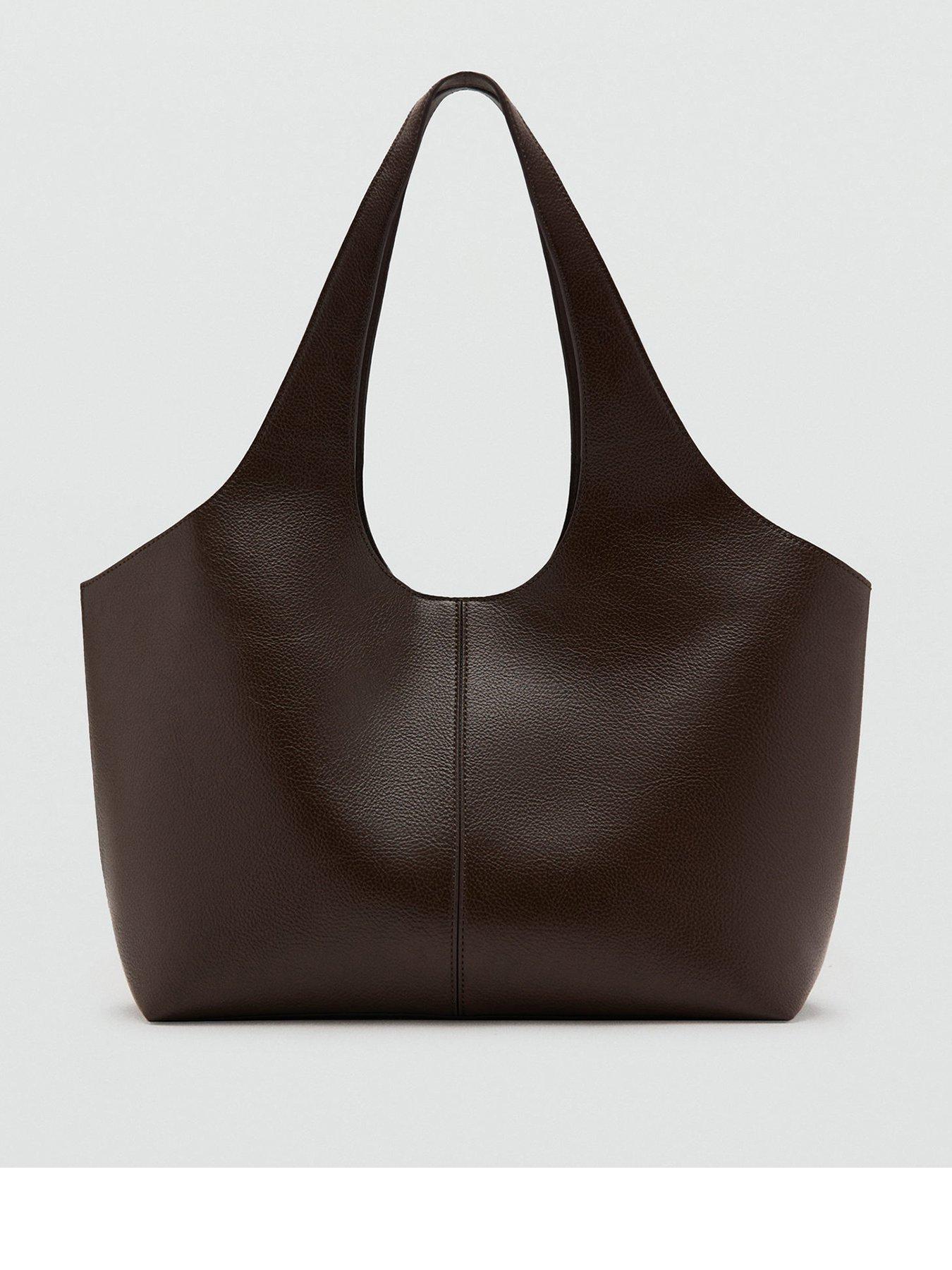 front image of mango-large-shopper-bag-brown