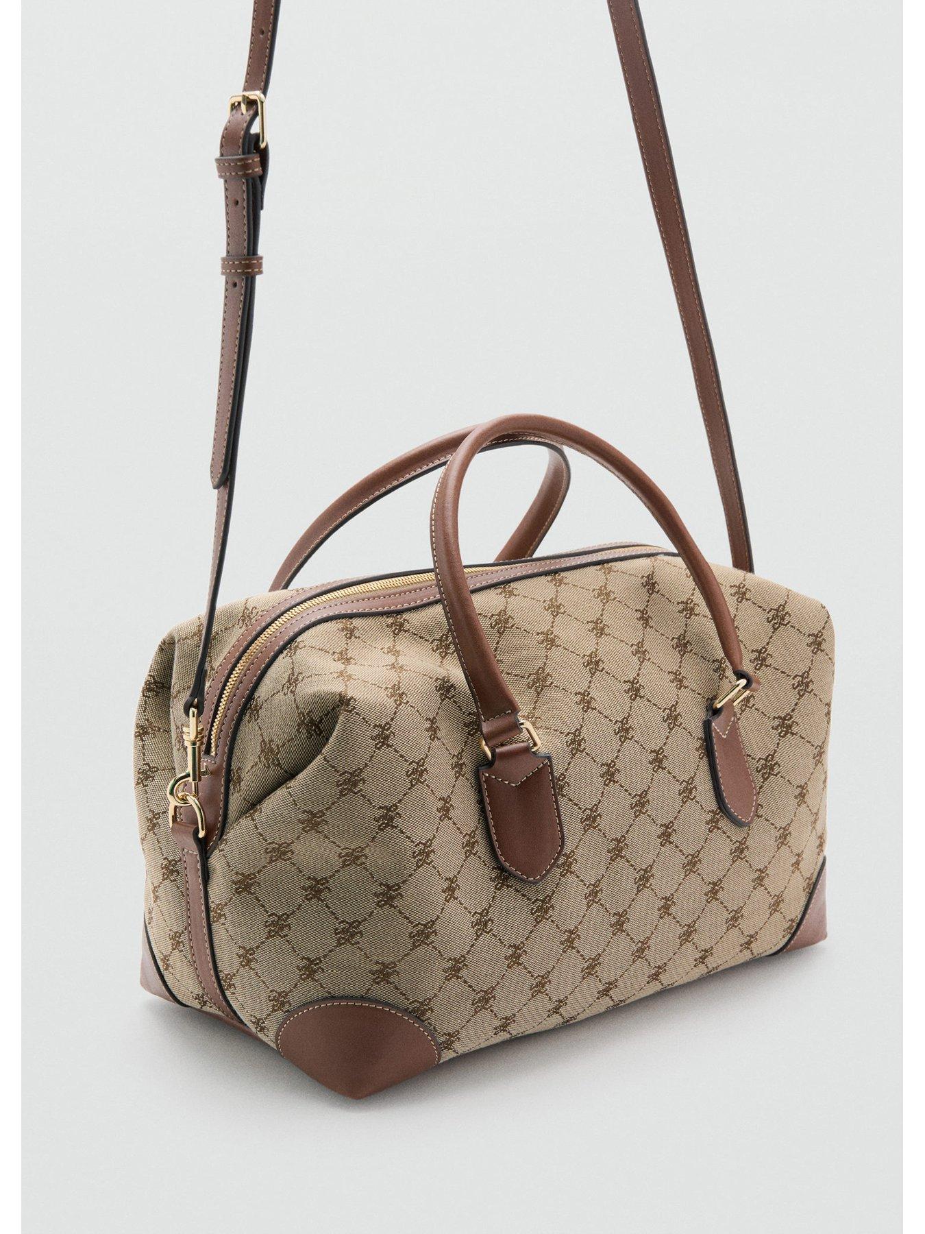  image of mango-logo-print-bowling-bag-brown
