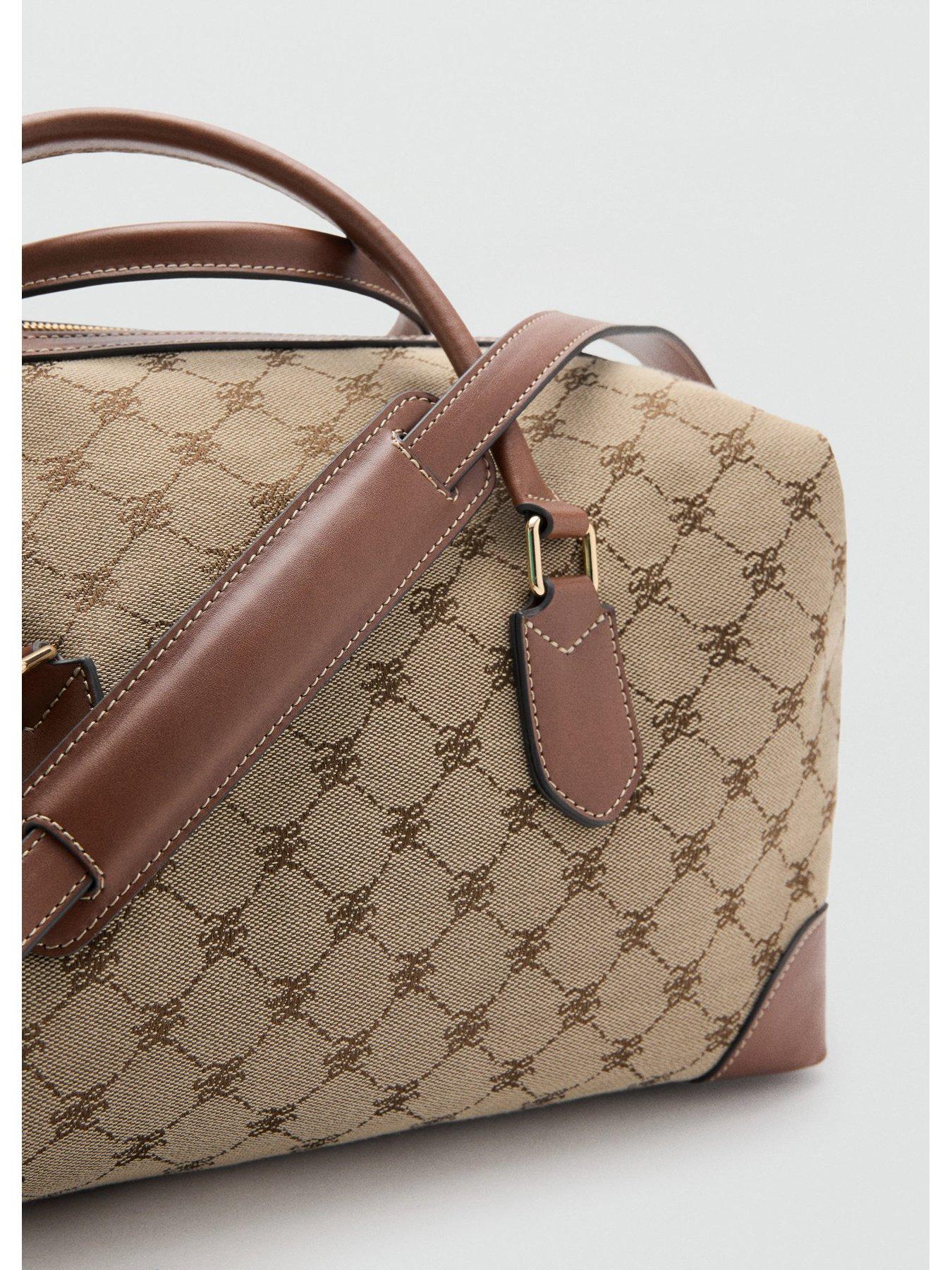  image of mango-logo-print-bowling-bag-brown