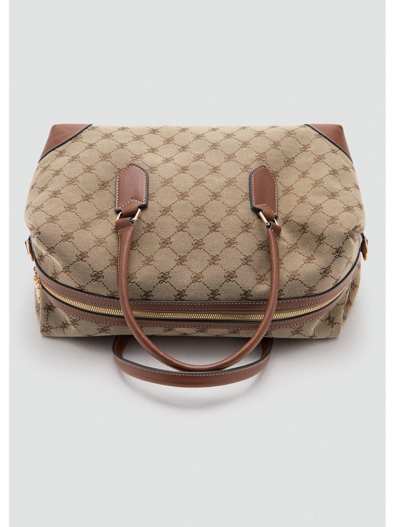  image of mango-logo-print-bowling-bag-brown