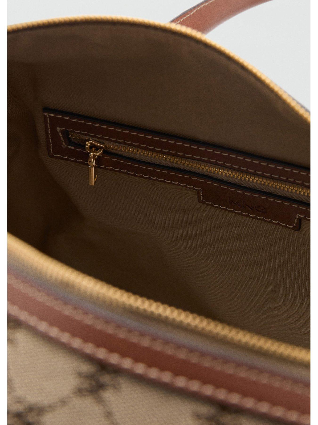  image of mango-logo-print-bowling-bag-brown