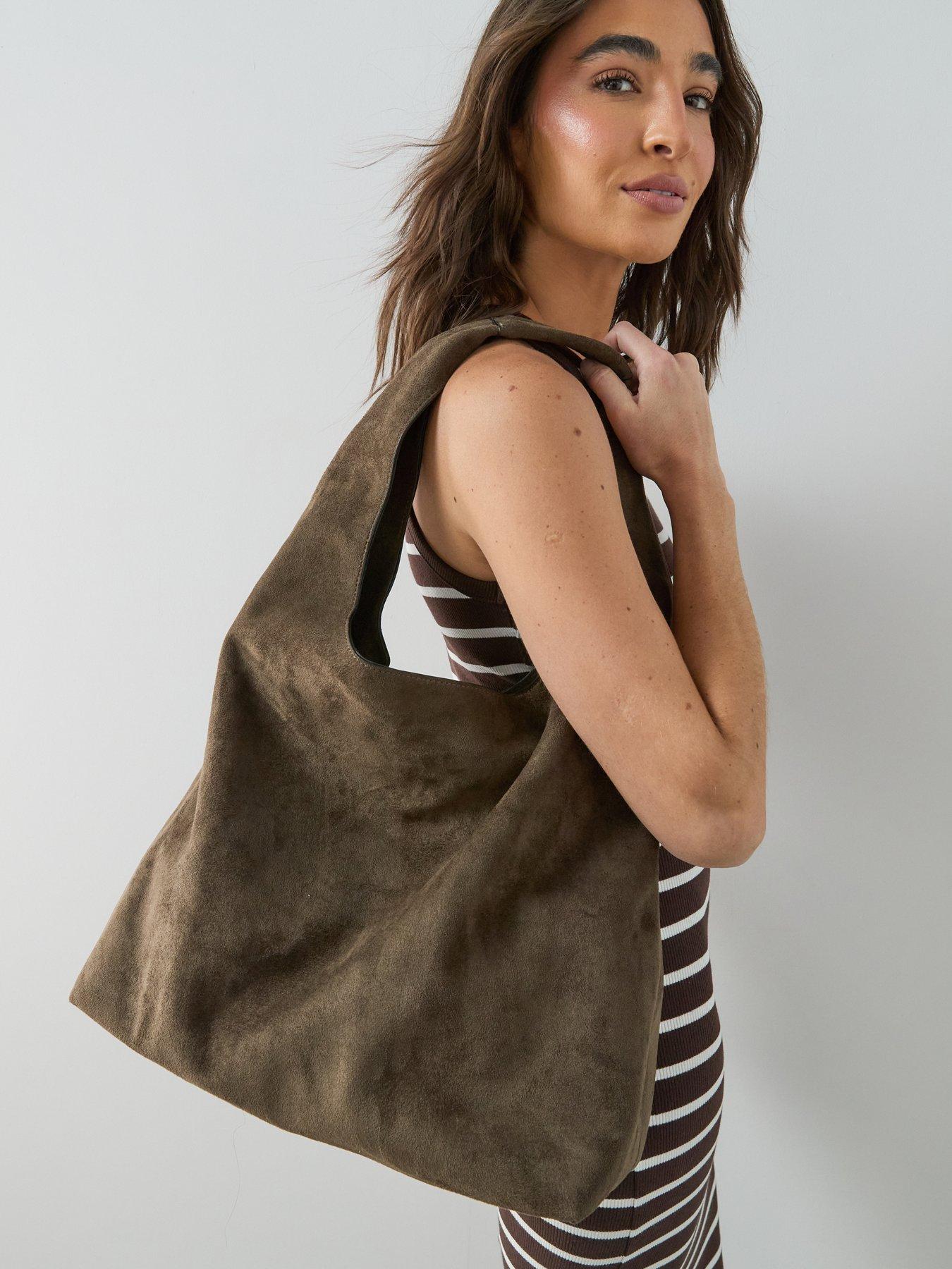 Image 2 of 7 of The Very Collection Faux Suede Slouch Tote Bag&nbsp;- Khaki
