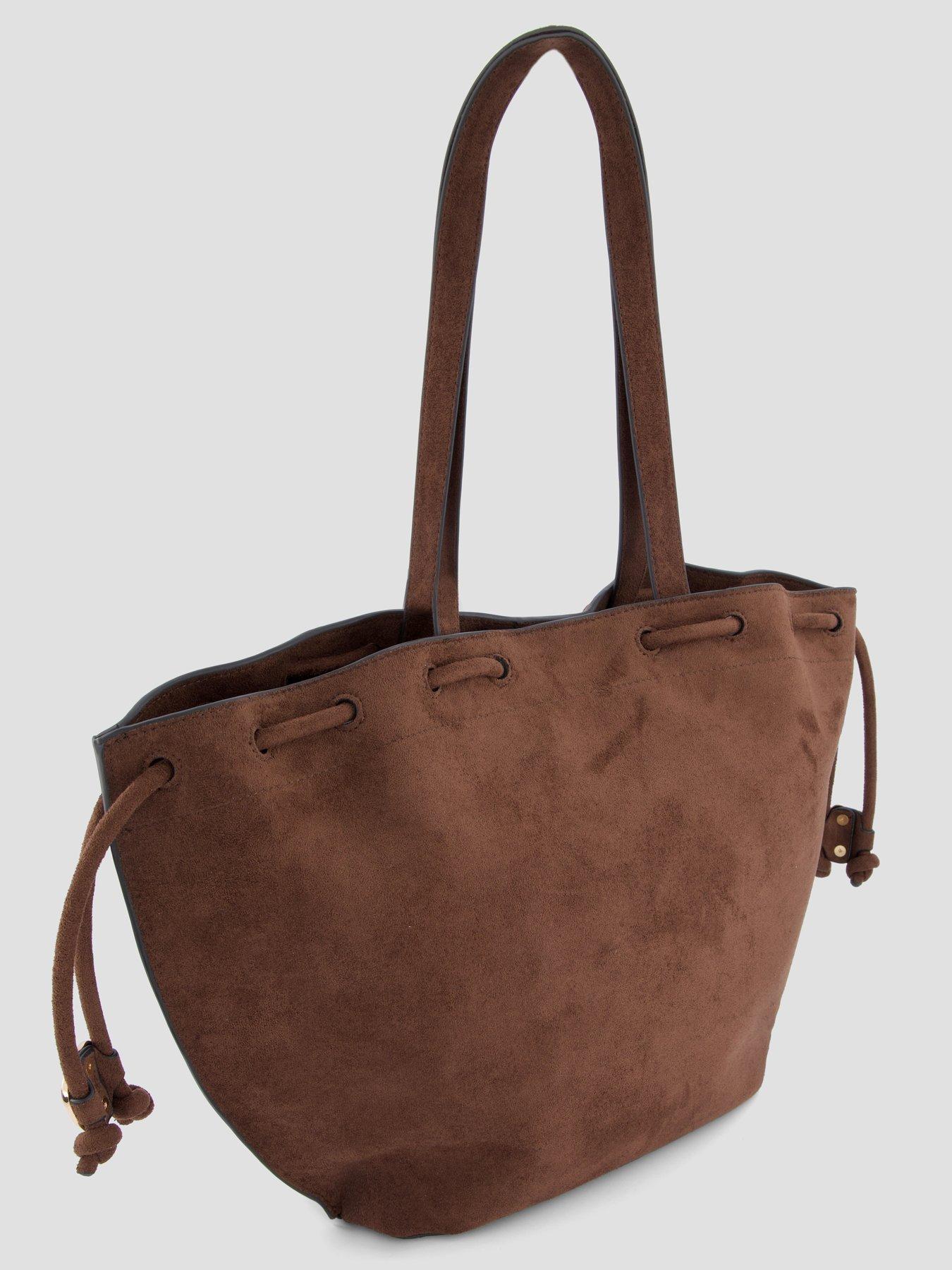 Image 4 of 7 of The Very Collection Faux Suede Bag With Tie Detail - Brown