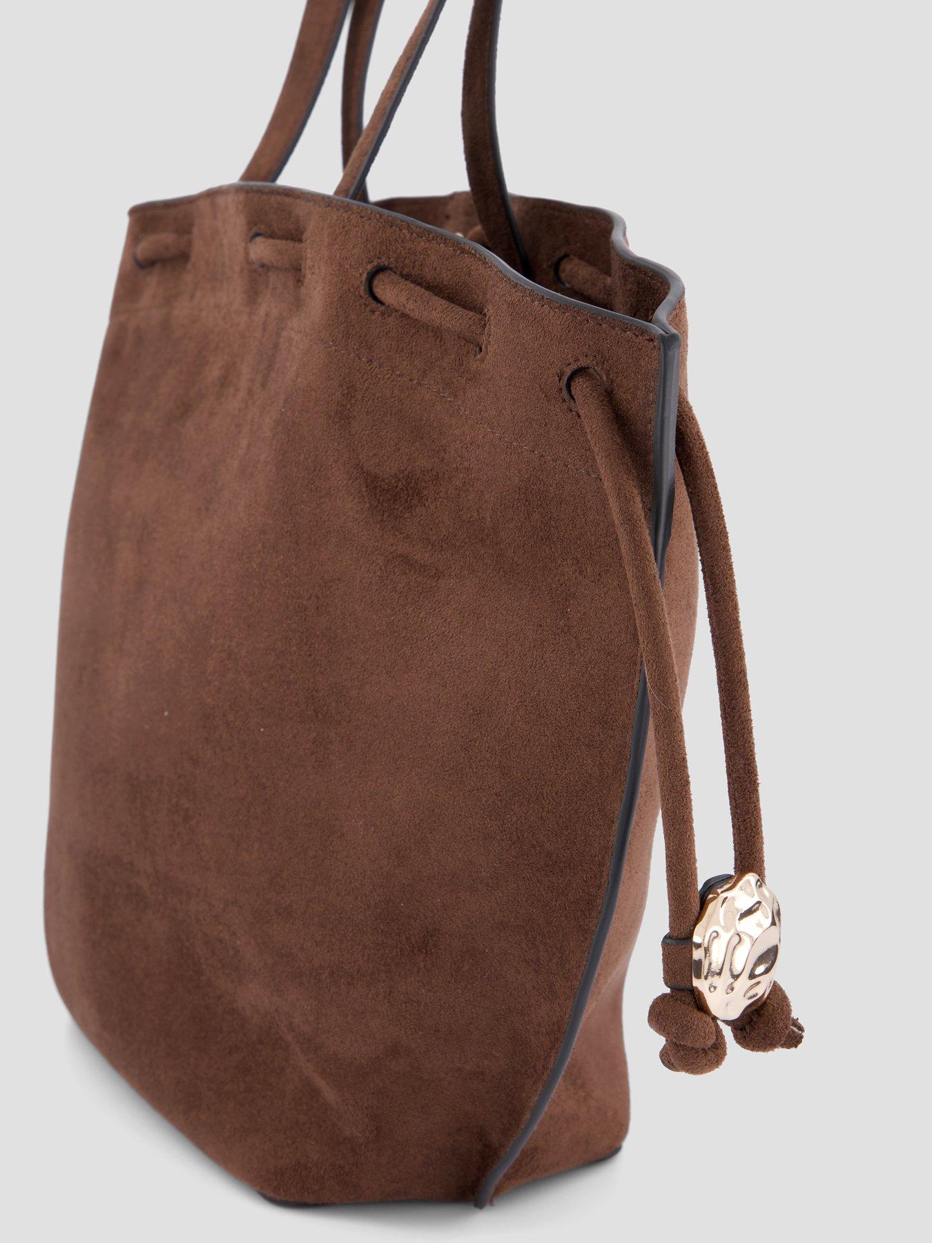 Image 5 of 7 of The Very Collection Faux Suede Bag With Tie Detail - Brown