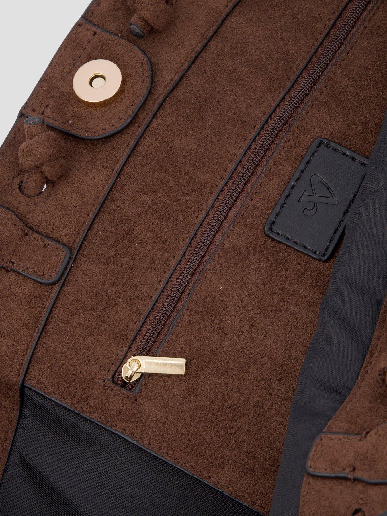 Image 6 of 7 of The Very Collection Faux Suede Bag With Tie Detail - Brown