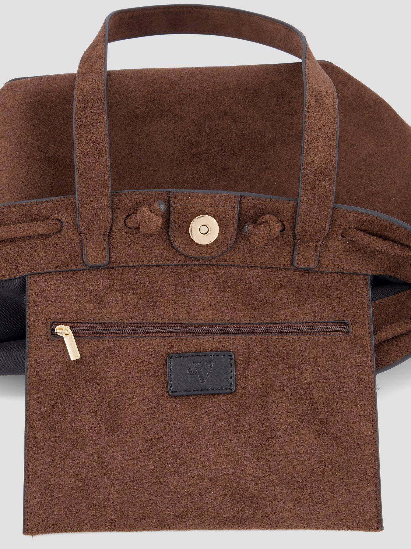 Image 7 of 7 of The Very Collection Faux Suede Bag With Tie Detail - Brown