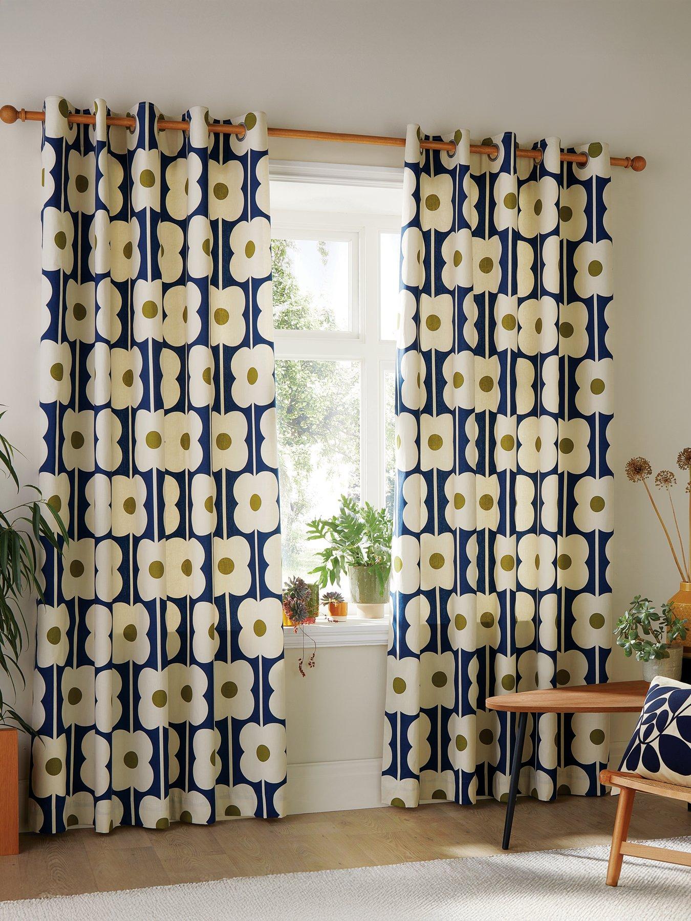 Orla Kiely Abacus Flower Lined Eyelet Curtains Navy