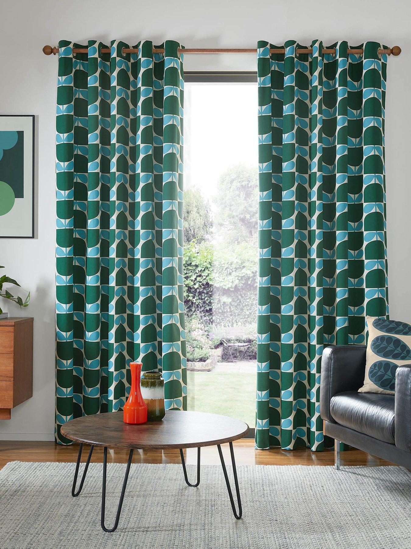 Orla Kiely Block Stem Lined Eyelet Curtains Jade 229cm X 183cm (90"x72")