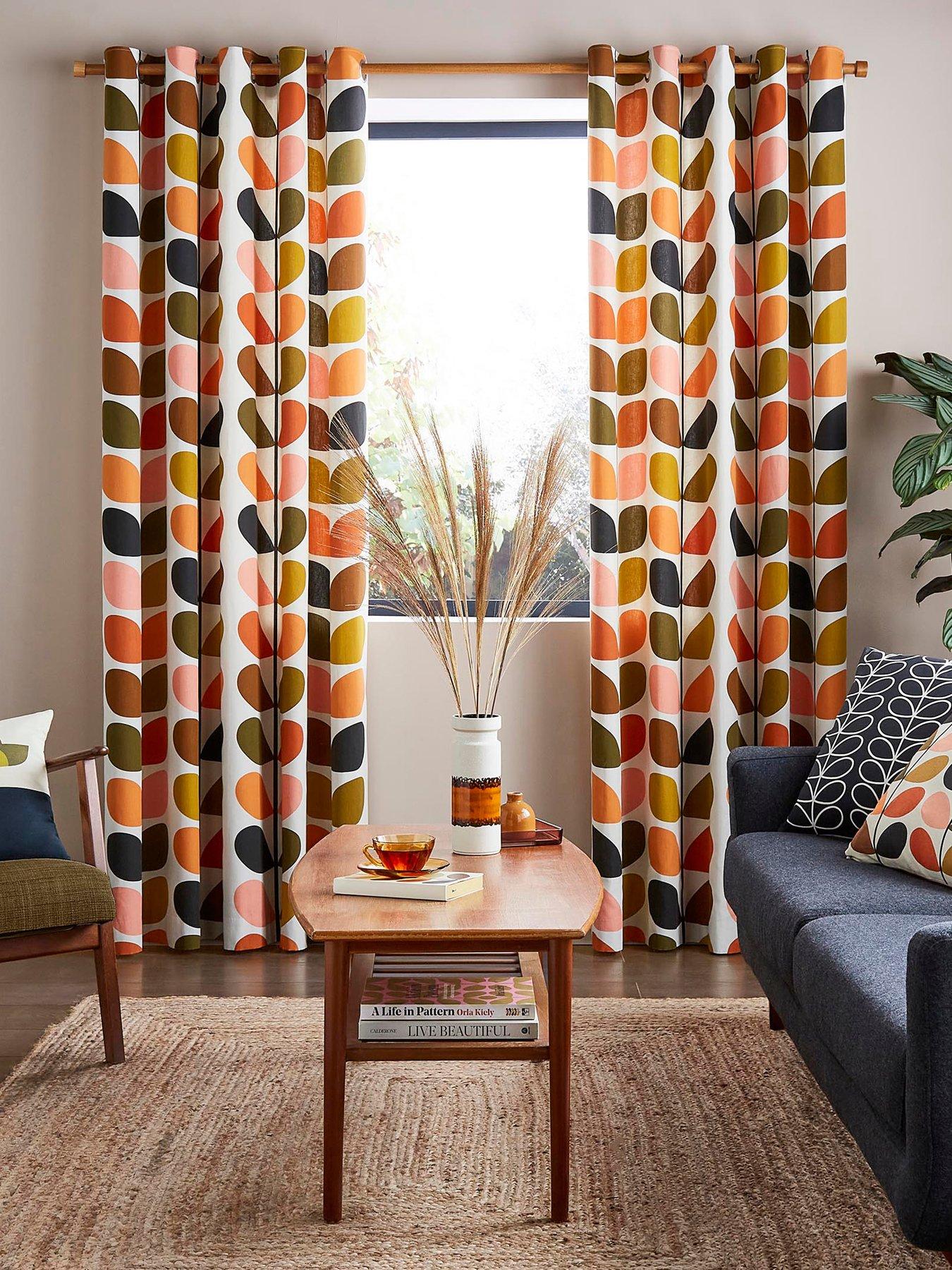 Orla Kiely Linear Stem Lined Eyelet Curtains Burnt Orange 168cm X 229cm (66"x90")