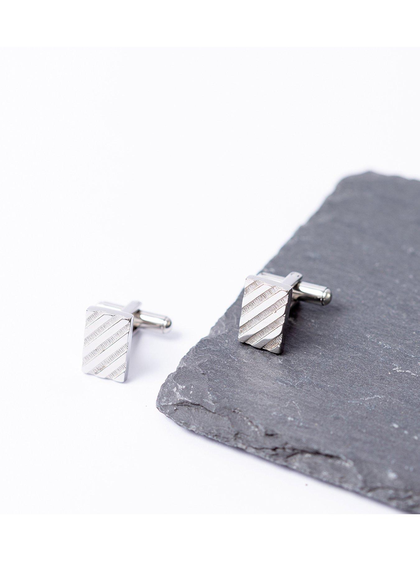 Image 4 of 5 of The Love Collection Diagonal Pattern Steel Cufflinks
