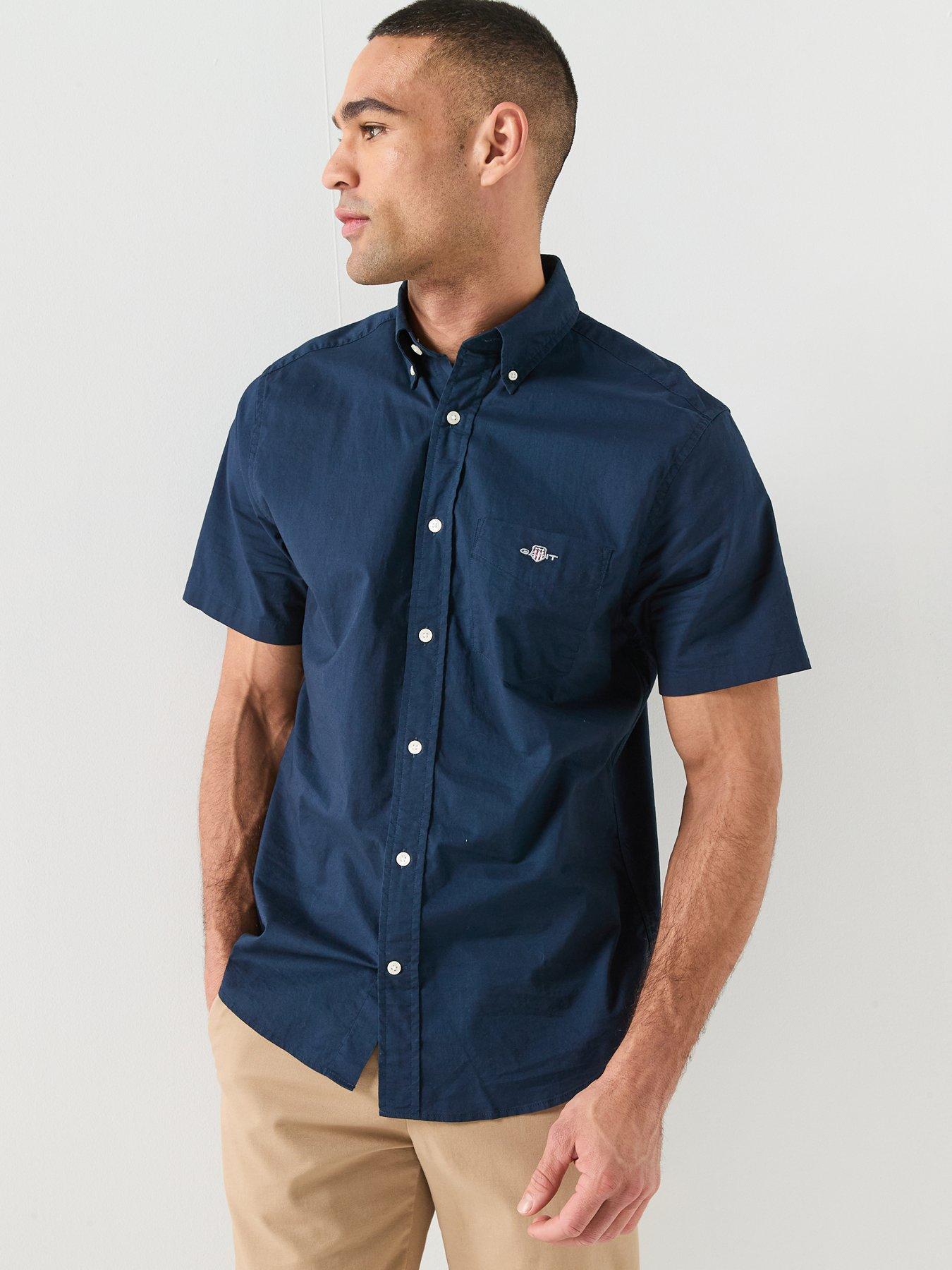 GANT Gant Regular Fit Classic Poplin Short Sleeve Shirt - Navy